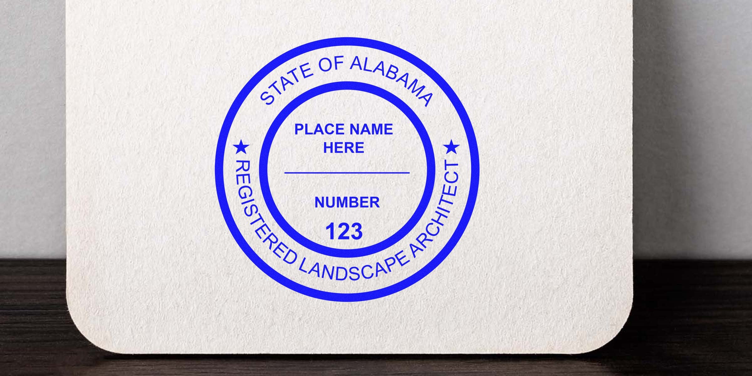 Alabama landscape architect stamp with State of Alabama registered landscape architect seal design, perfect for purchasing an architect stamp in Alabama.