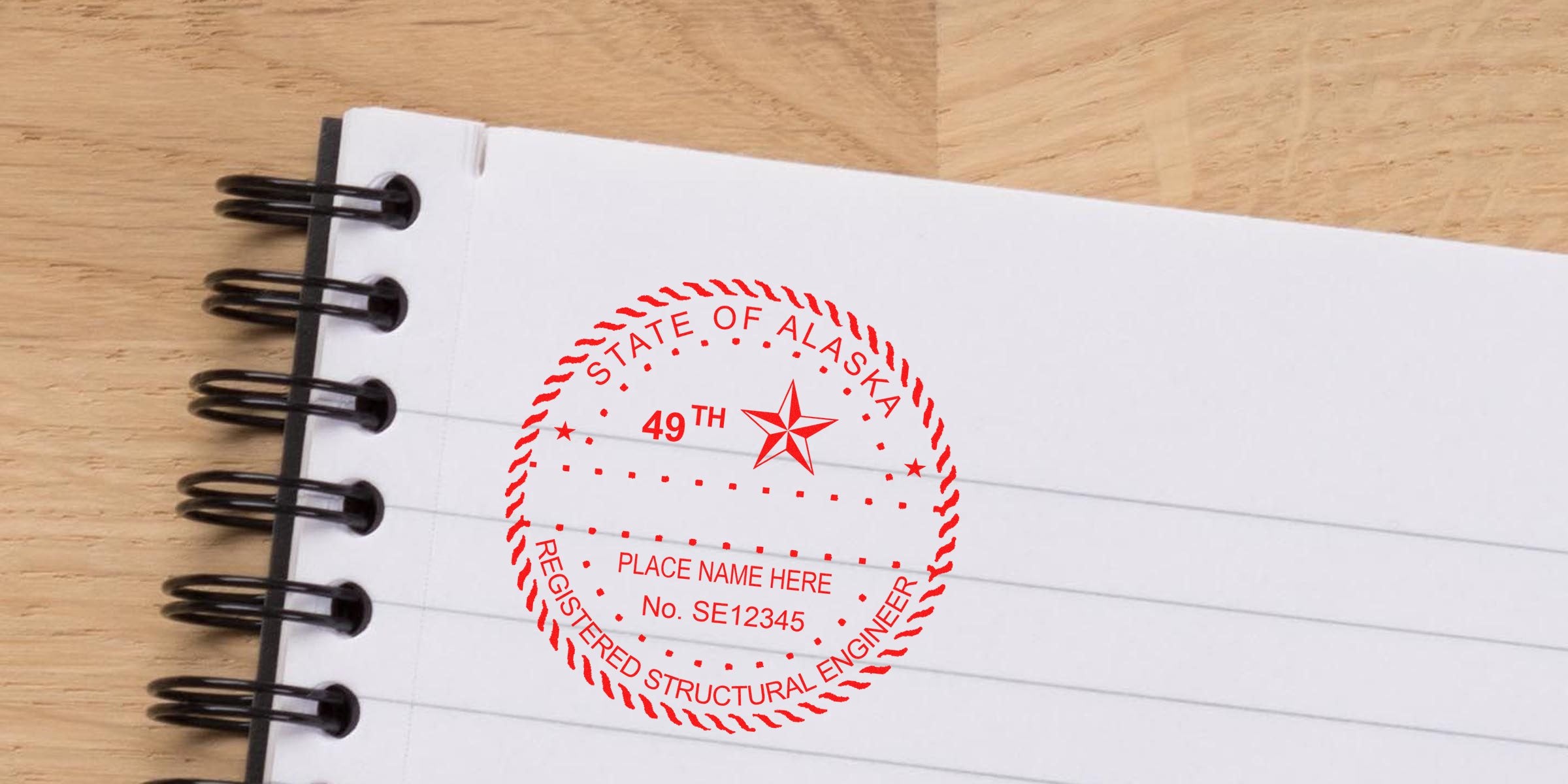 Notebook page with State of Alaska registered structural engineer red stamp, highlighting Alaska engineer stamp laws and requirements.