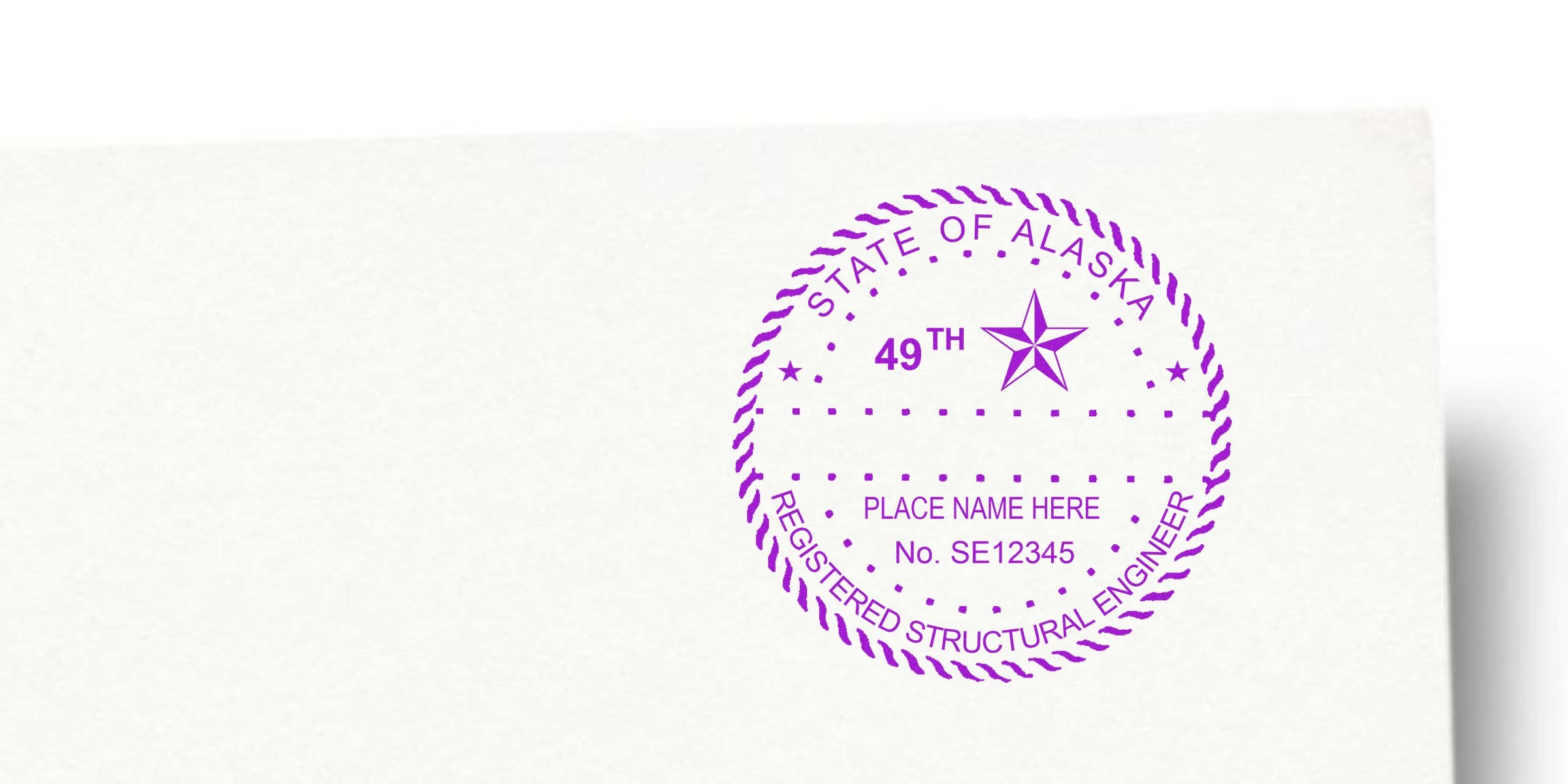 True Engineer Stamp of Alaska cost, purple ink structural engineer seal on white paper.