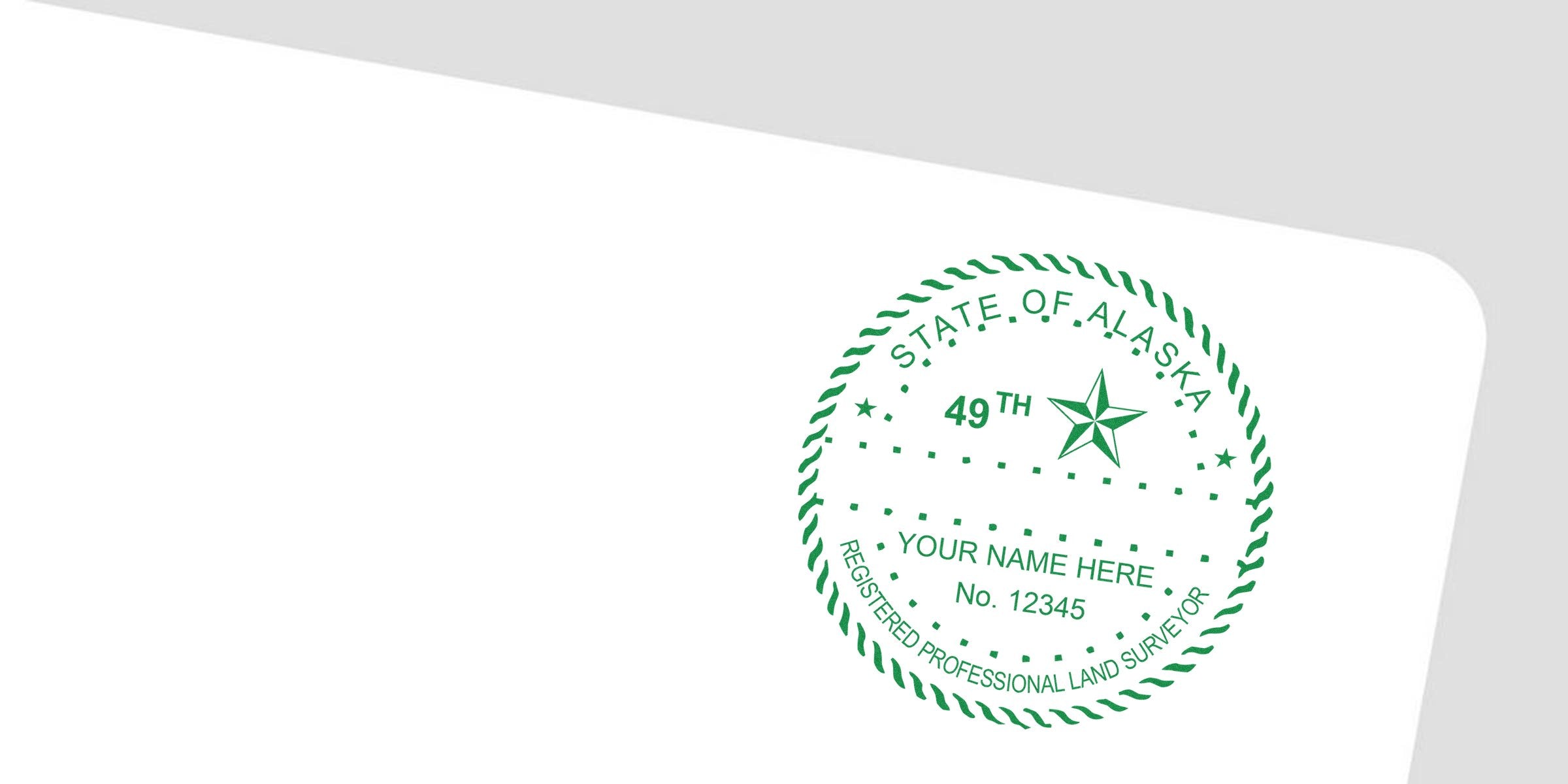 Alaska land surveyor stamp with state seal and registration number, available for purchase online.