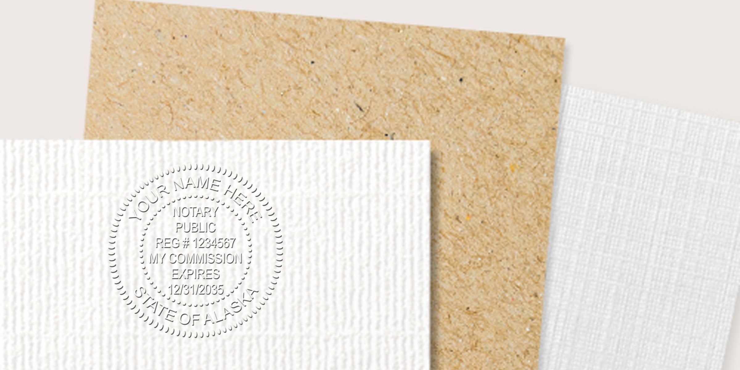 Alaska notary seal embossed on textured white paper, complying with official document requirements.