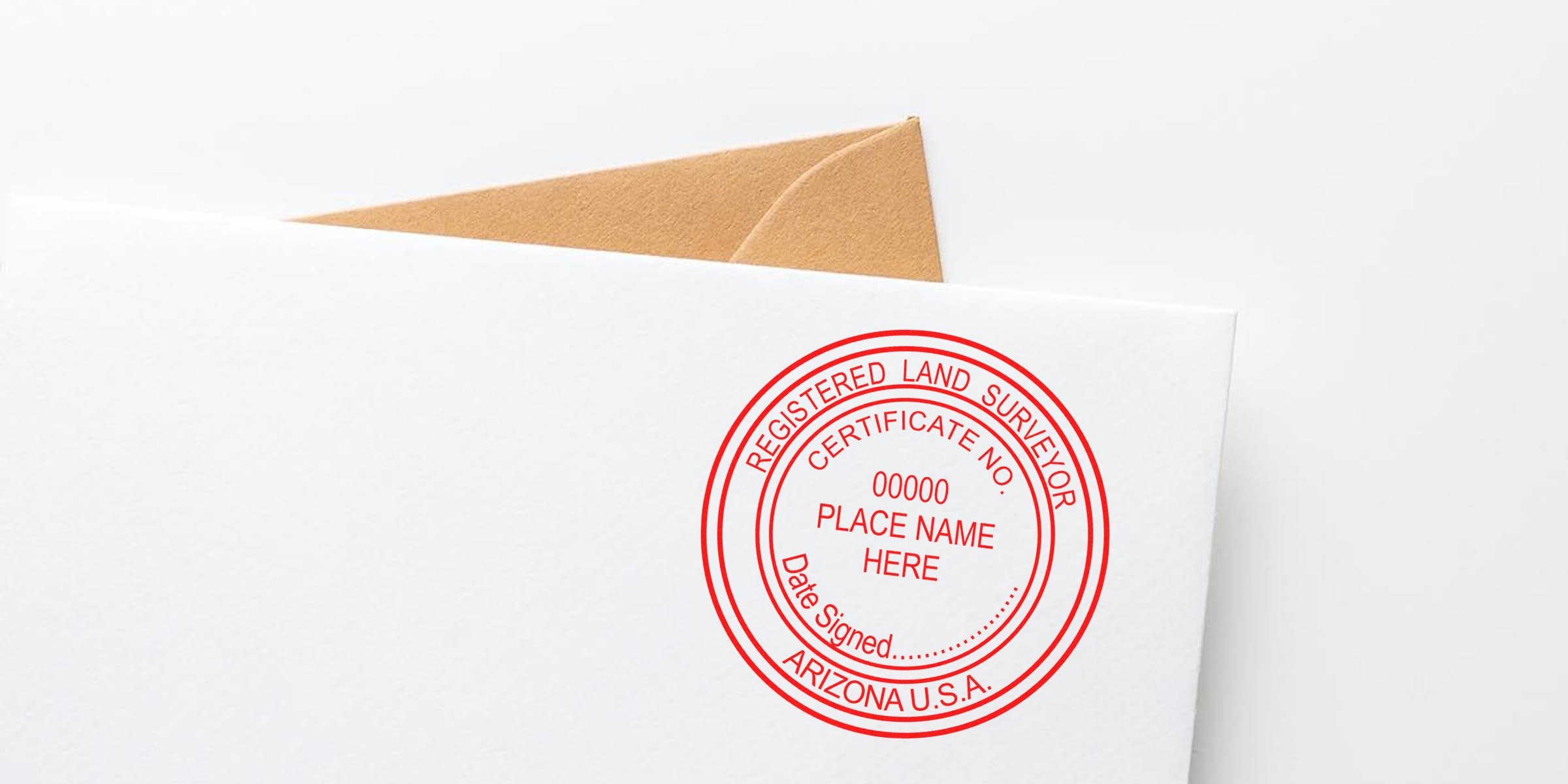 Arizona land surveyor stamp on white envelope for land survey certification, highlighting common mistakes when buying land surveyor stamps.