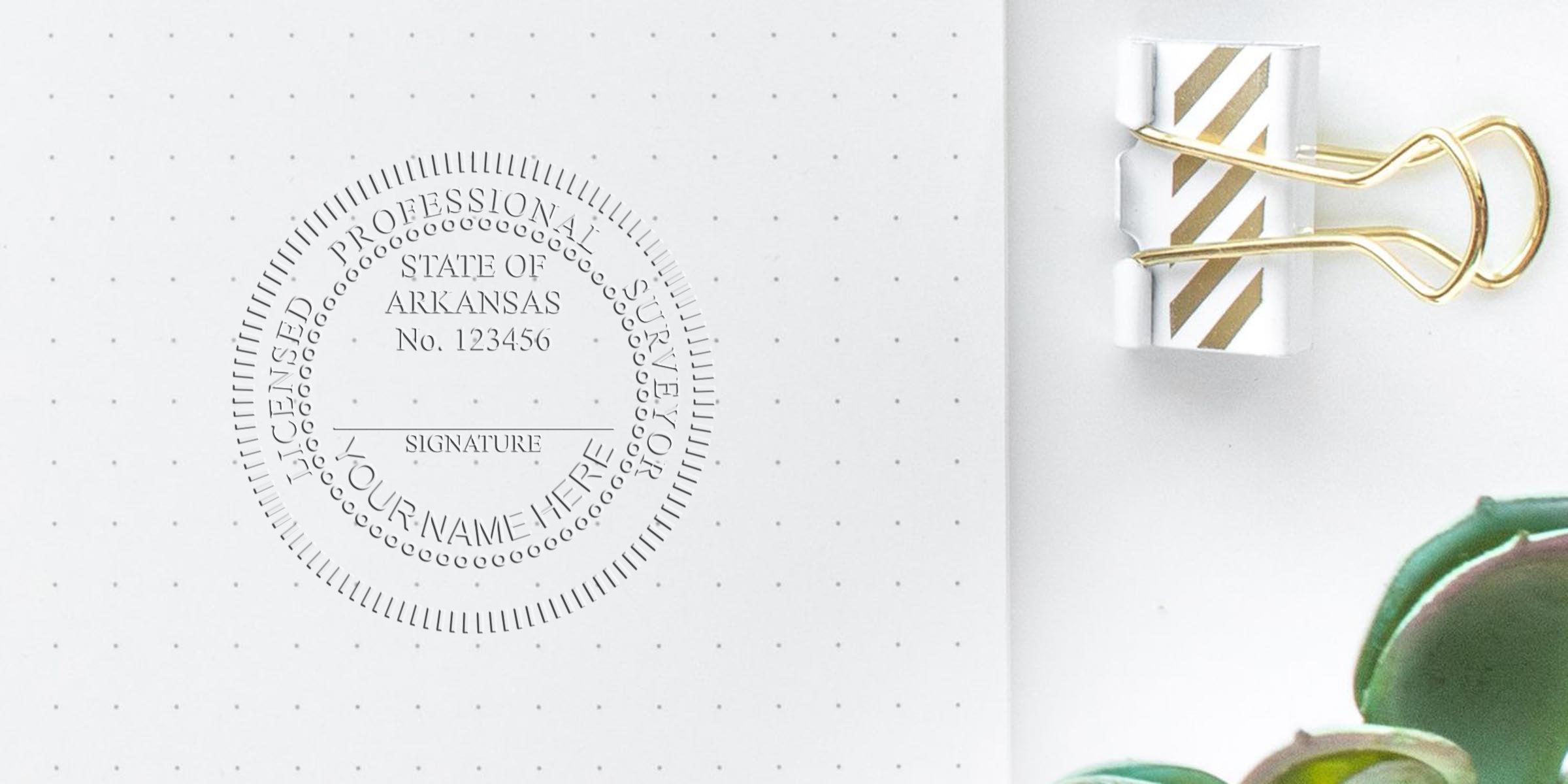 Arkansas land surveyor stamp with licensed surveyor seal, compliant with state licensing requirements.