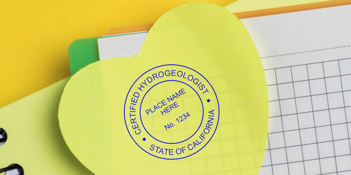California Geologist Stamp on yellow heart-shaped paper, symbolizing Certified Hydrogeologist for Online Geologist Certification in California.
