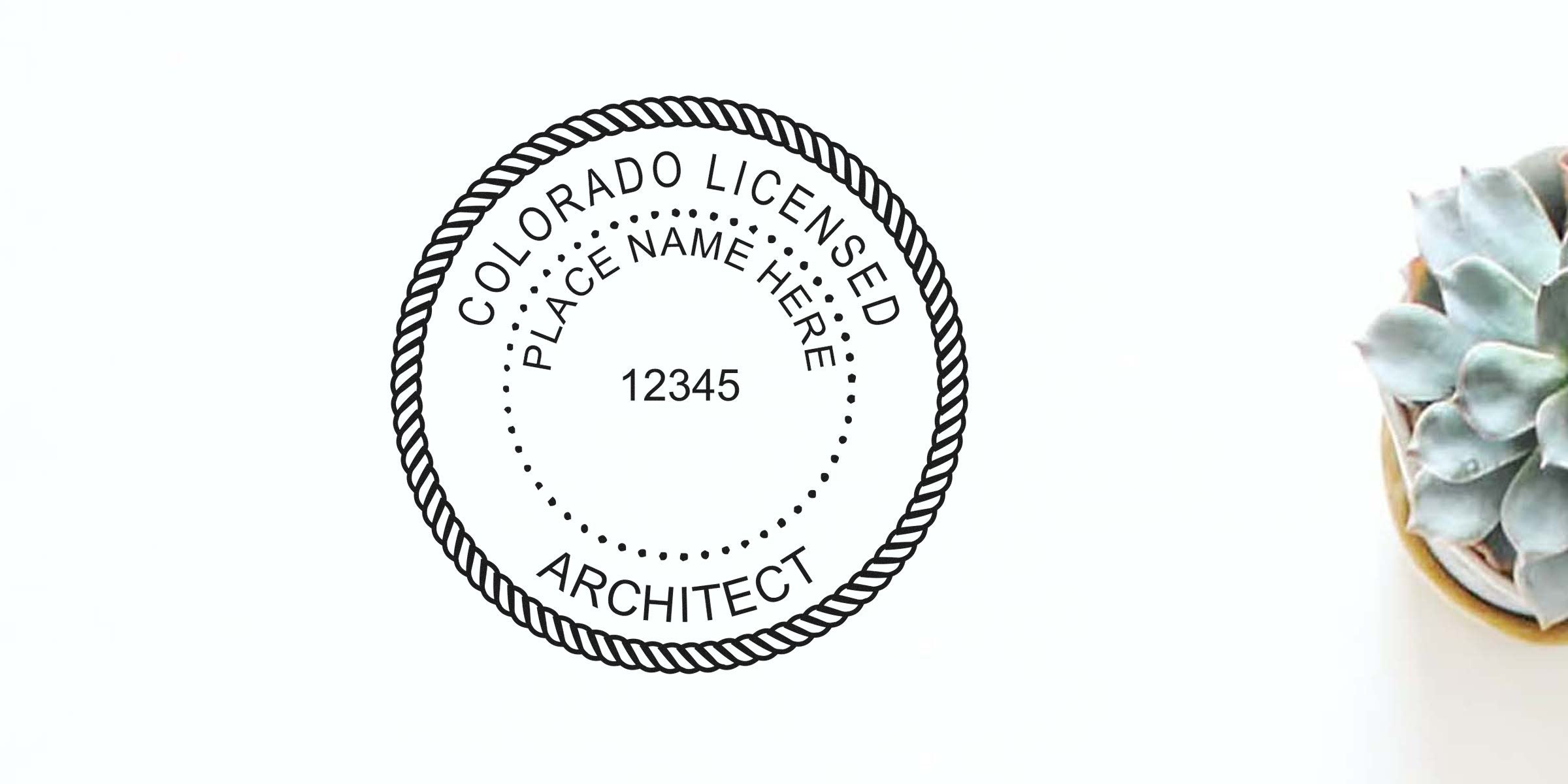 Colorado architect seal with succulent plant on white background, symbolizing license renewal and Colorado architect seal renewal.