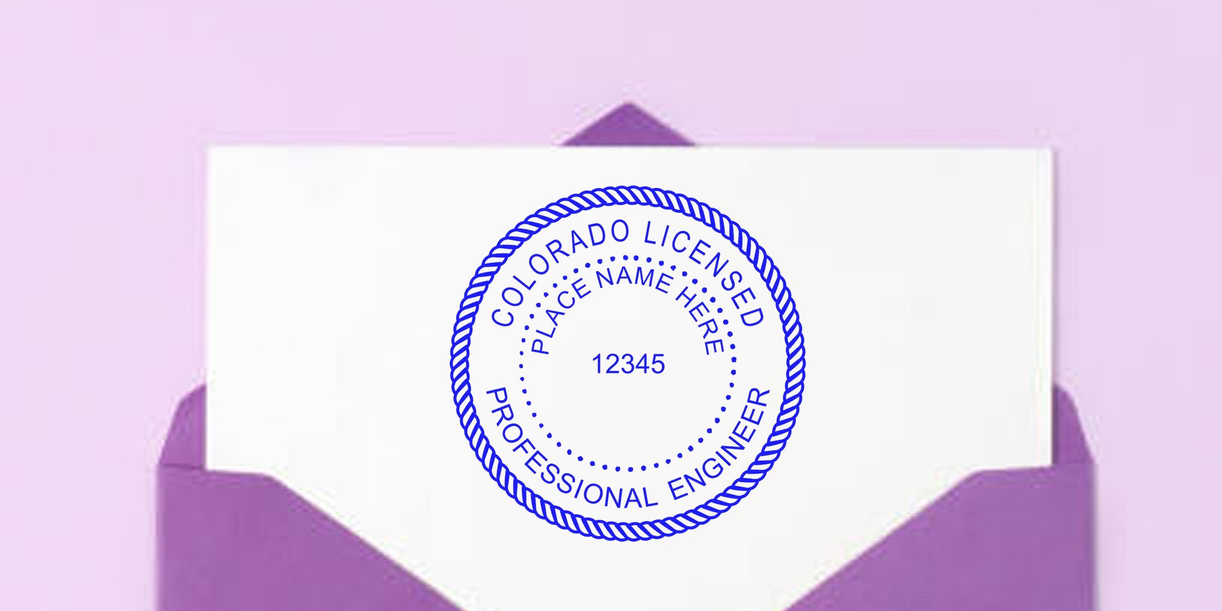 Colorado PE Stamp on white paper in a purple envelope showcasing PE Stamp Certification benefits.