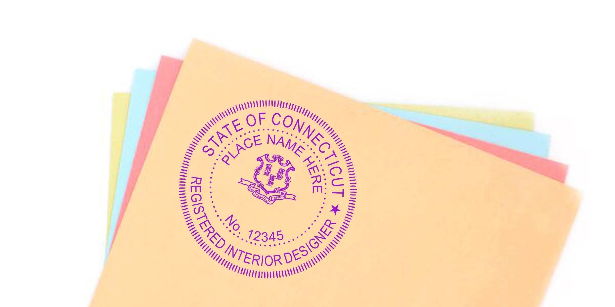 Connecticut interior designer’s seal embossed on vibrant folders.