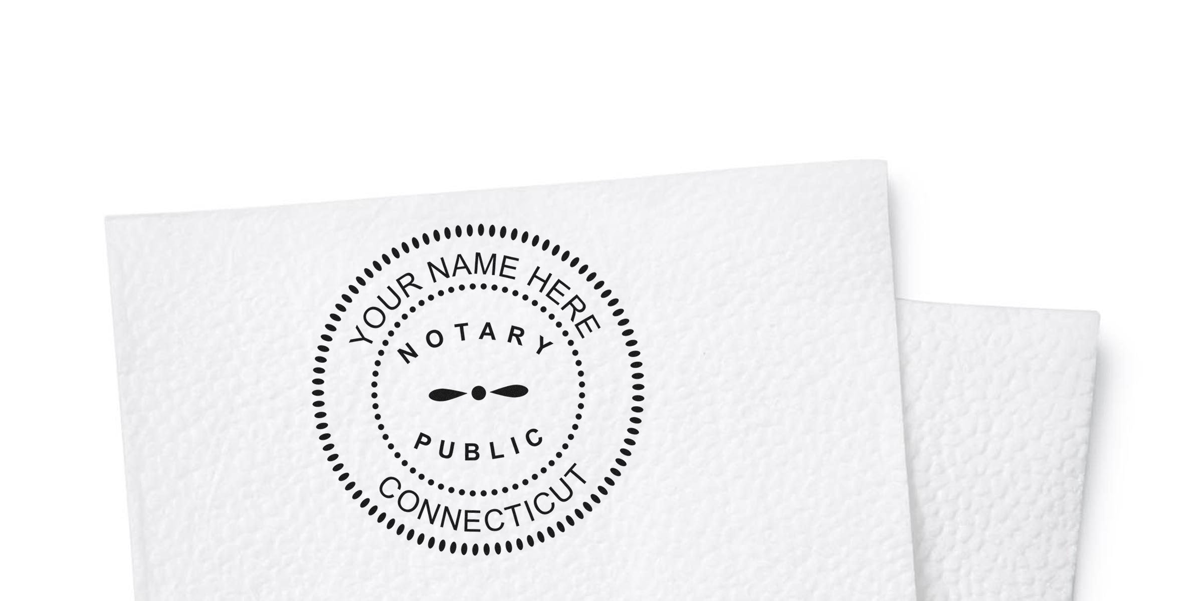 Custom notary public stamp for Connecticut documents on textured paper, ideal for buying CT notary tools and supplies.