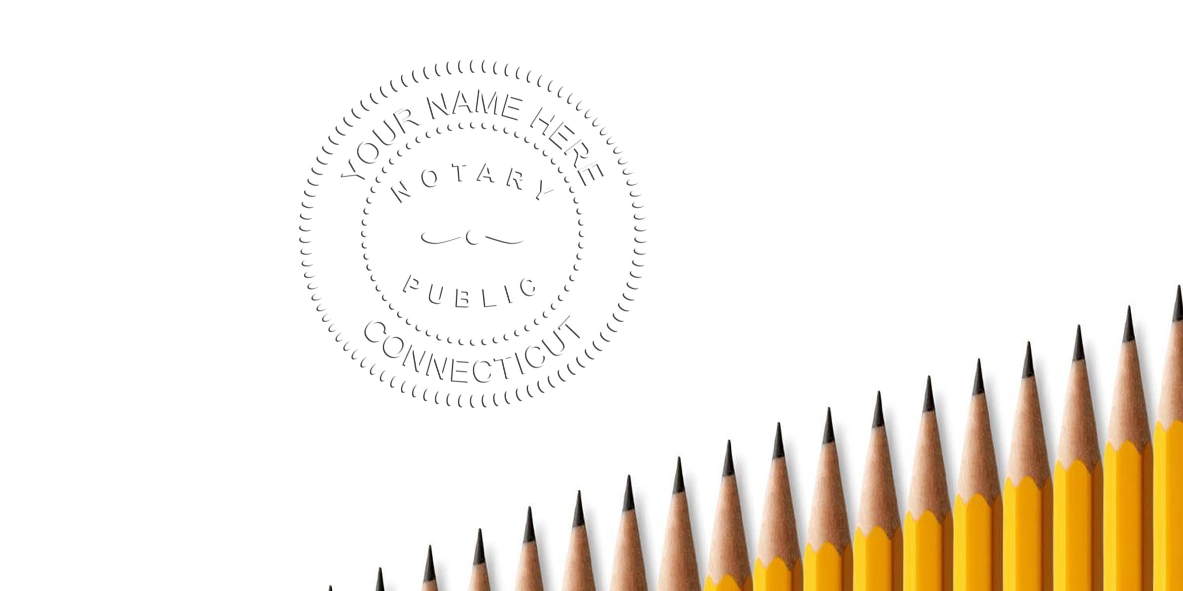Connecticut Notary Public seal with yellow pencils in ascending order, perfect for Notary Seal Purchase.