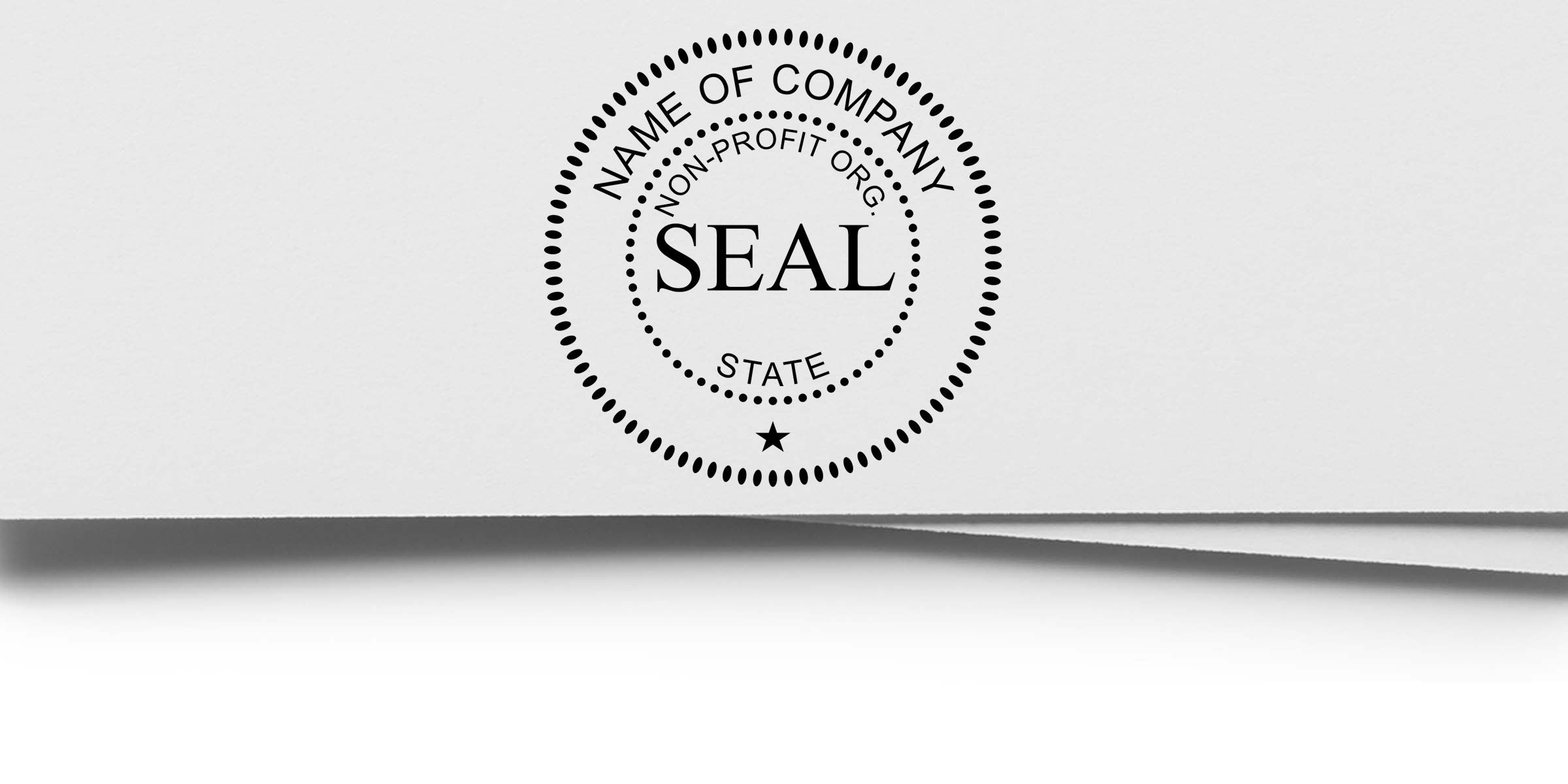 Nonprofit organization state seal template with “Name of Company” placeholder printed on white paper