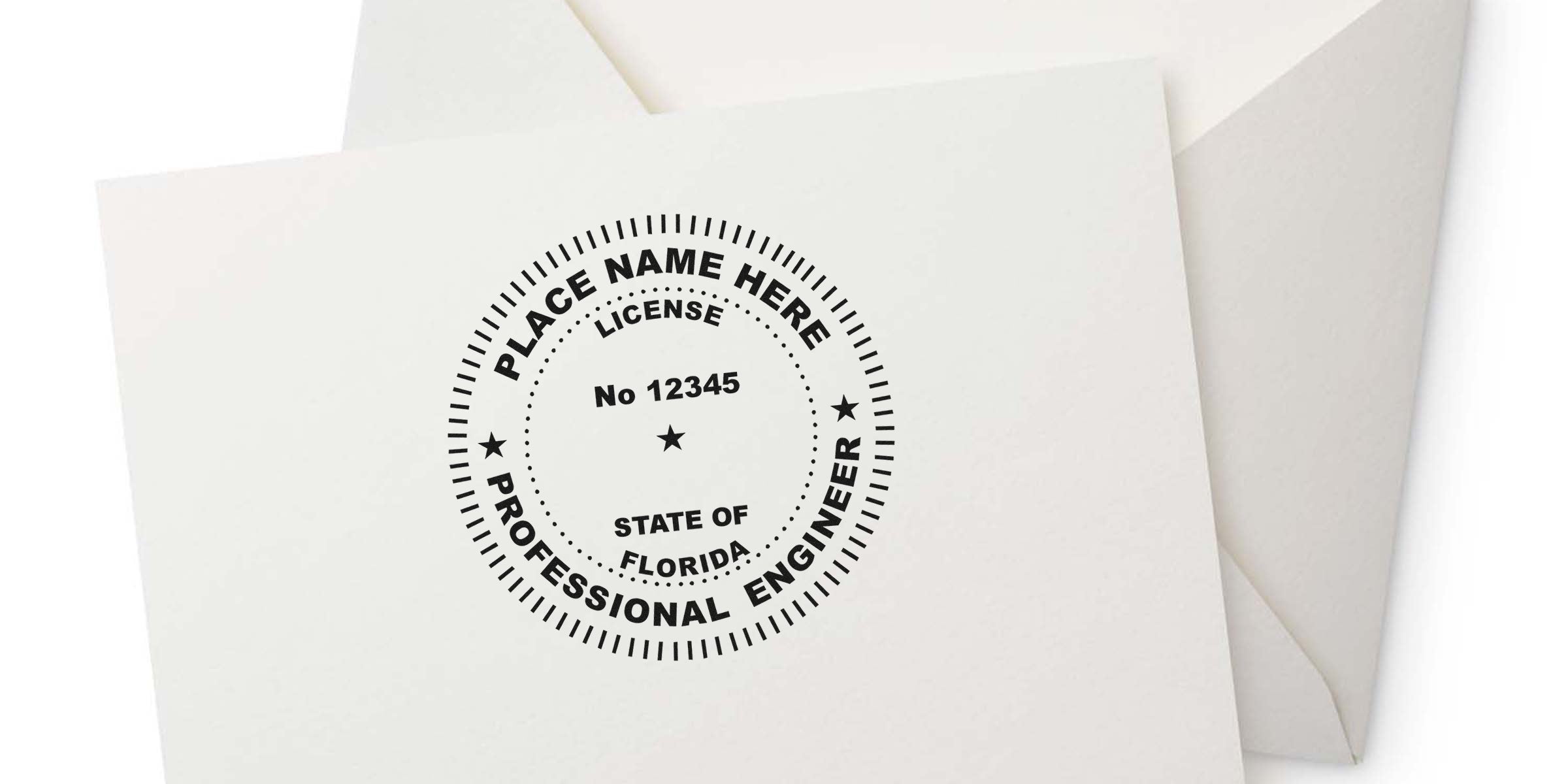 Florida PE stamp on white paper with envelope, symbolizing Florida professional engineer licensing requirements.