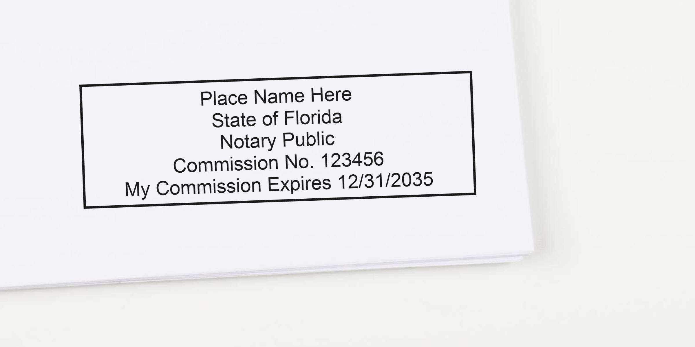 Florida notary seal on white paper displaying commission number and expiration date, compliant with Florida notary seal requirements.