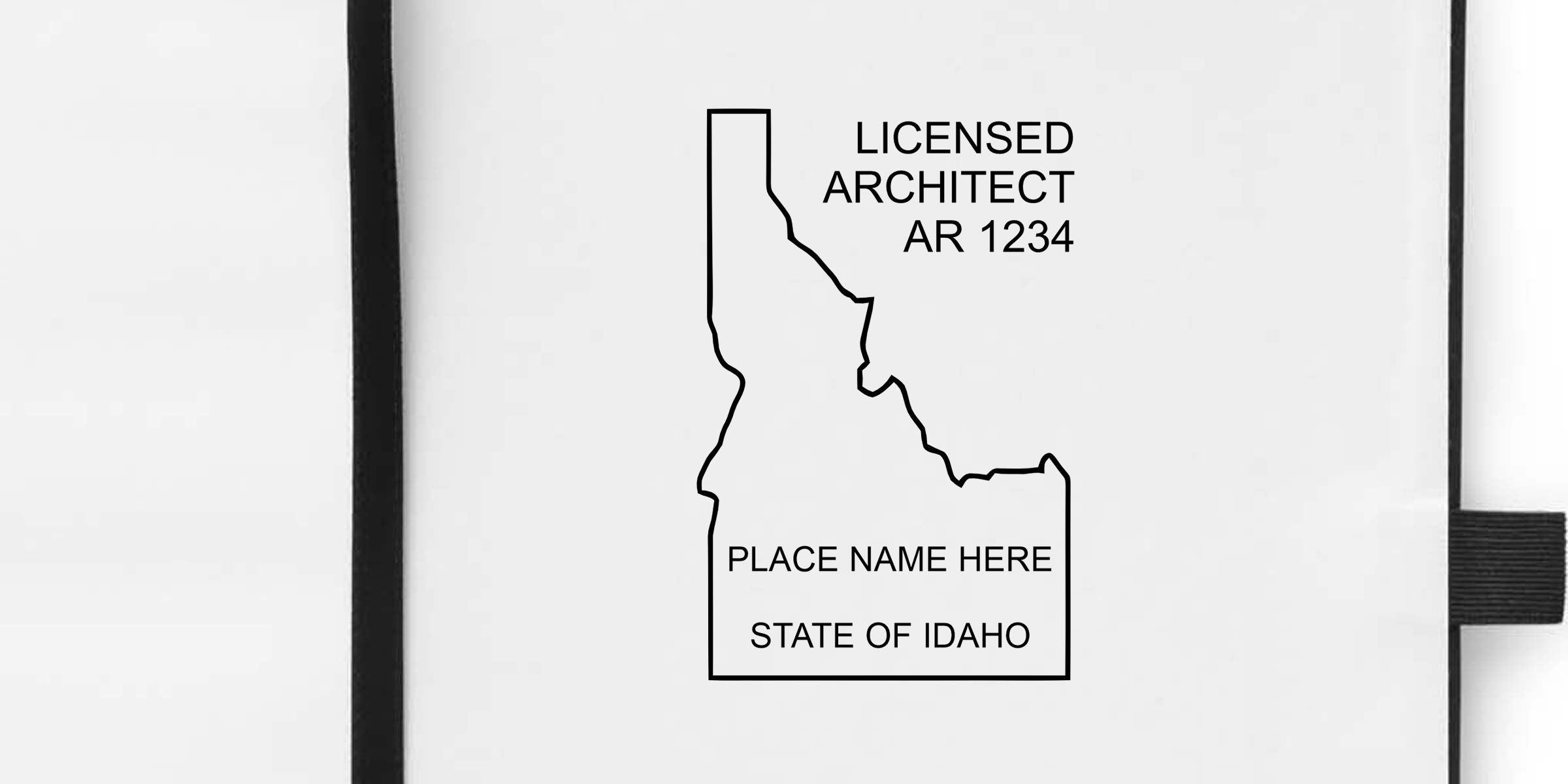 White tote bag with minimalist Idaho state outline and custom licensed architect design, featuring text “LICENSED ARCHITECT AR 1234,” “PLACE NAME HERE,” and “STATE OF IDAHO”
