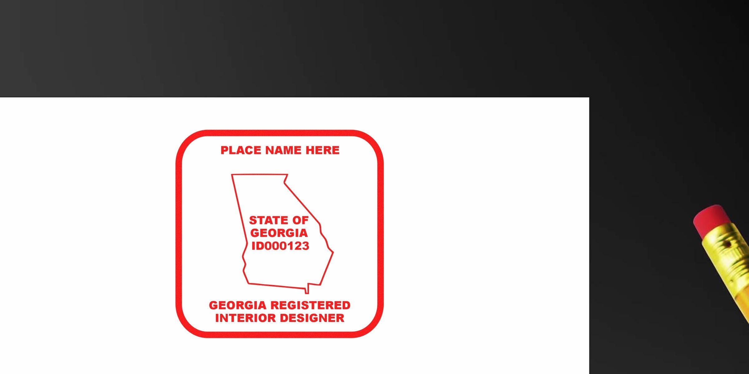 Georgia interior designer certification badge with state outline and ID number, available for online stamp purchase.