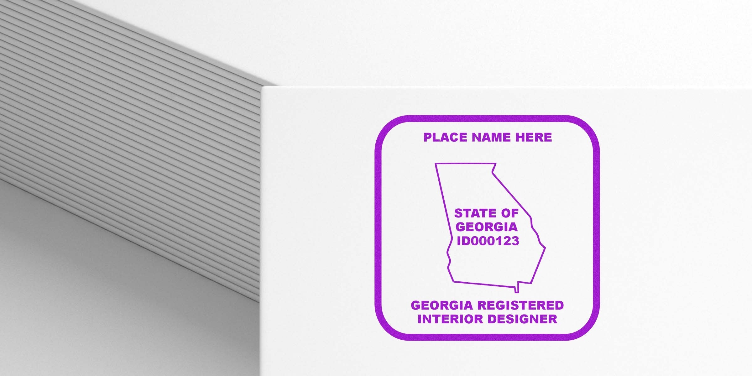 Georgia interior designer logo with state outline, license ID, and official interior designer seal.