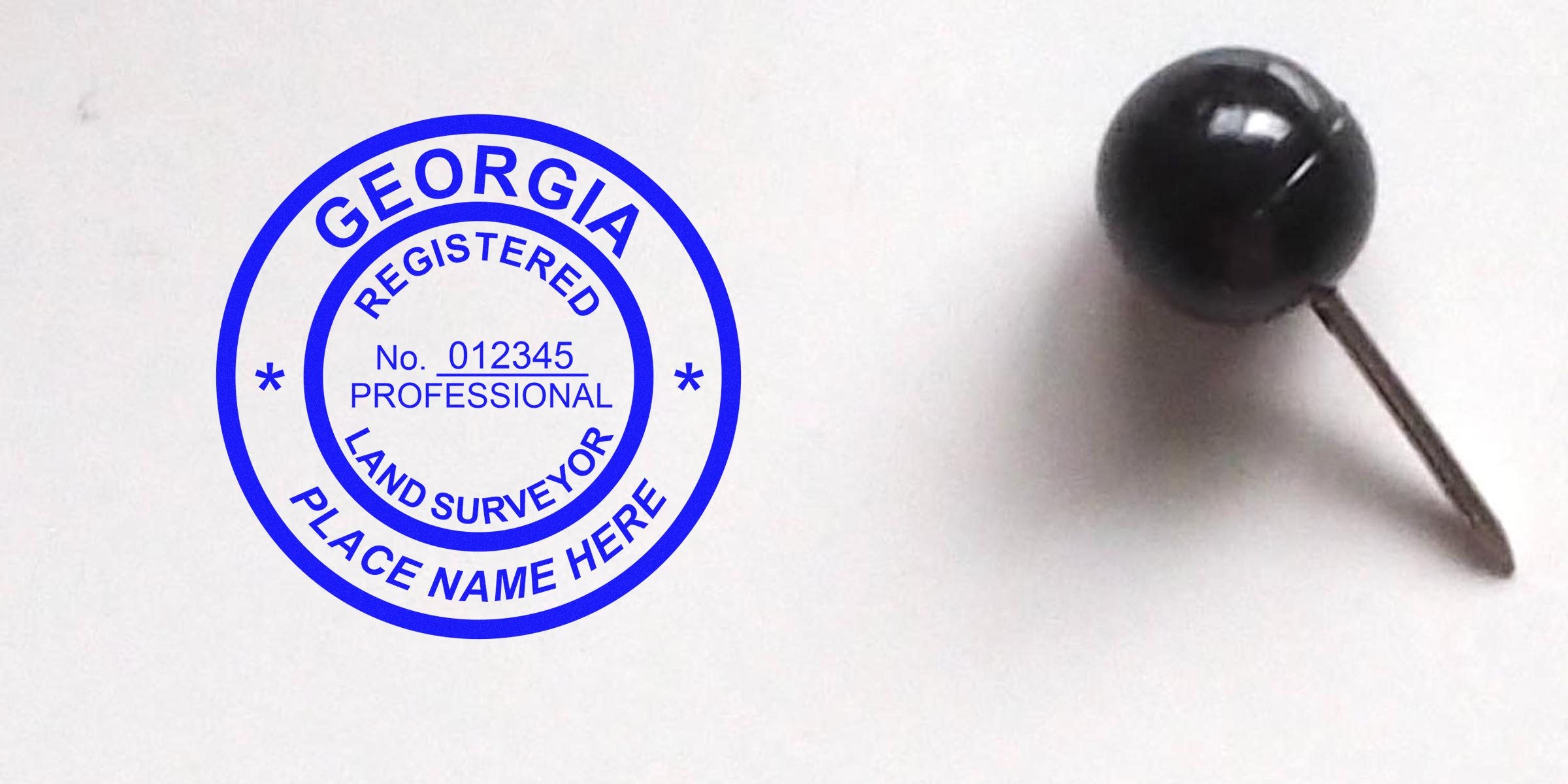Georgia land surveyor seal with black push pin on white background, showing a land surveyor seal template.