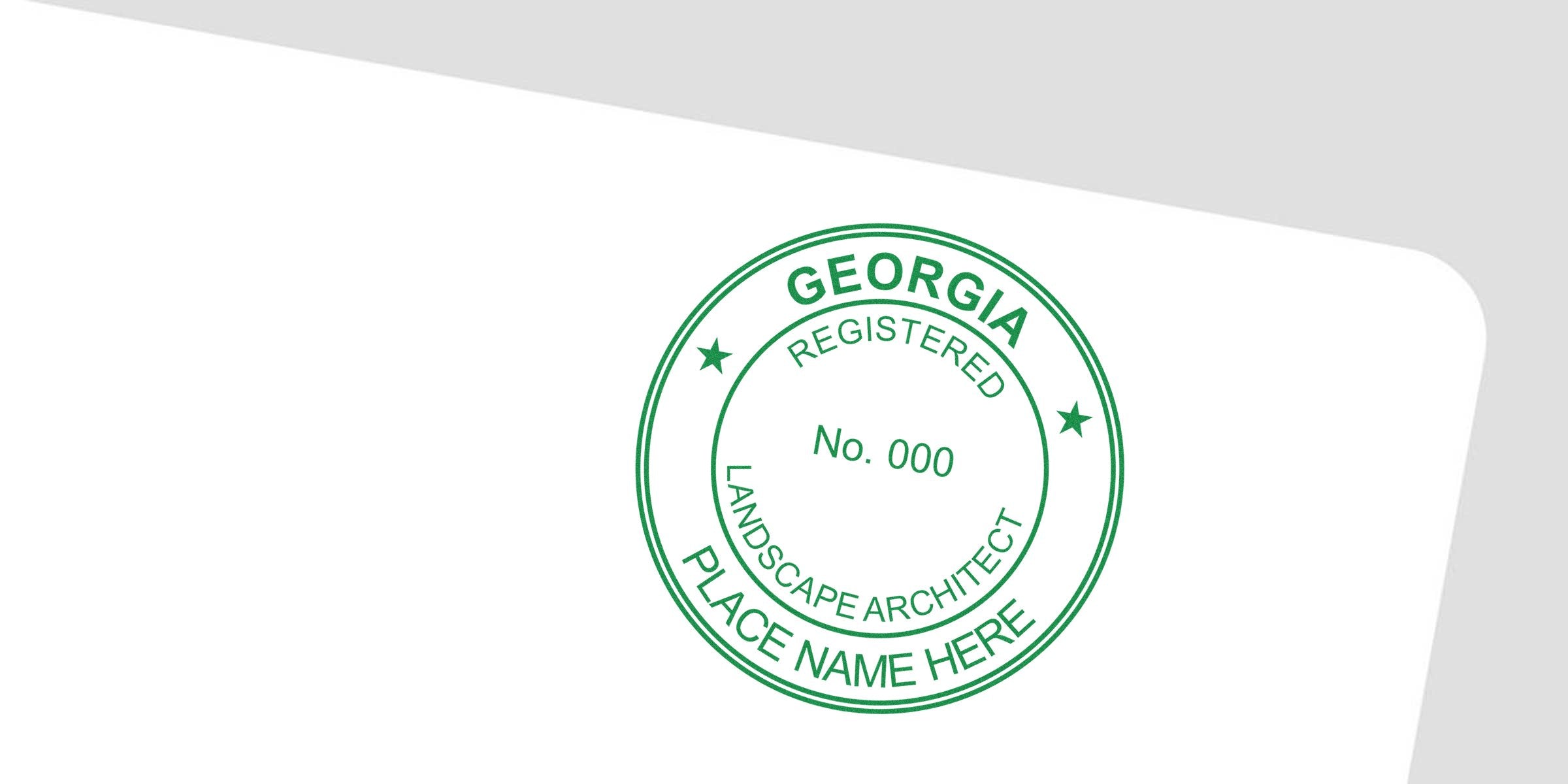 Georgia landscape architect registered stamp with place name on white background, showing seal order essentials.