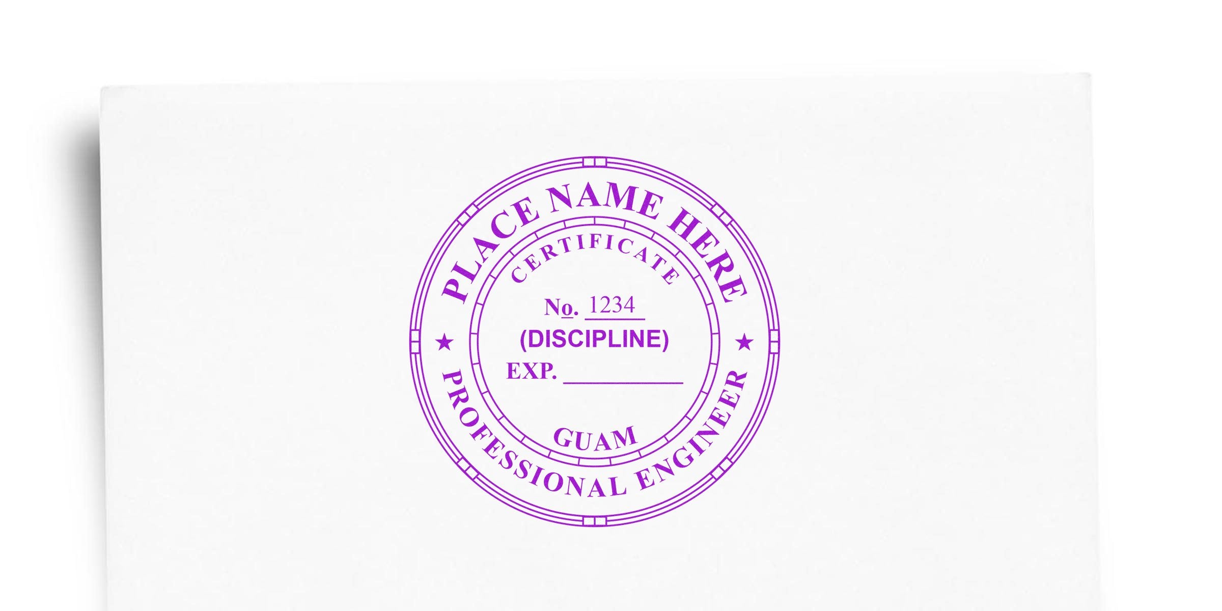 Purple ink professional engineer seal for Guam license verification, complying with Guam engineer stamp requirements per the official engineer stamp guide.
