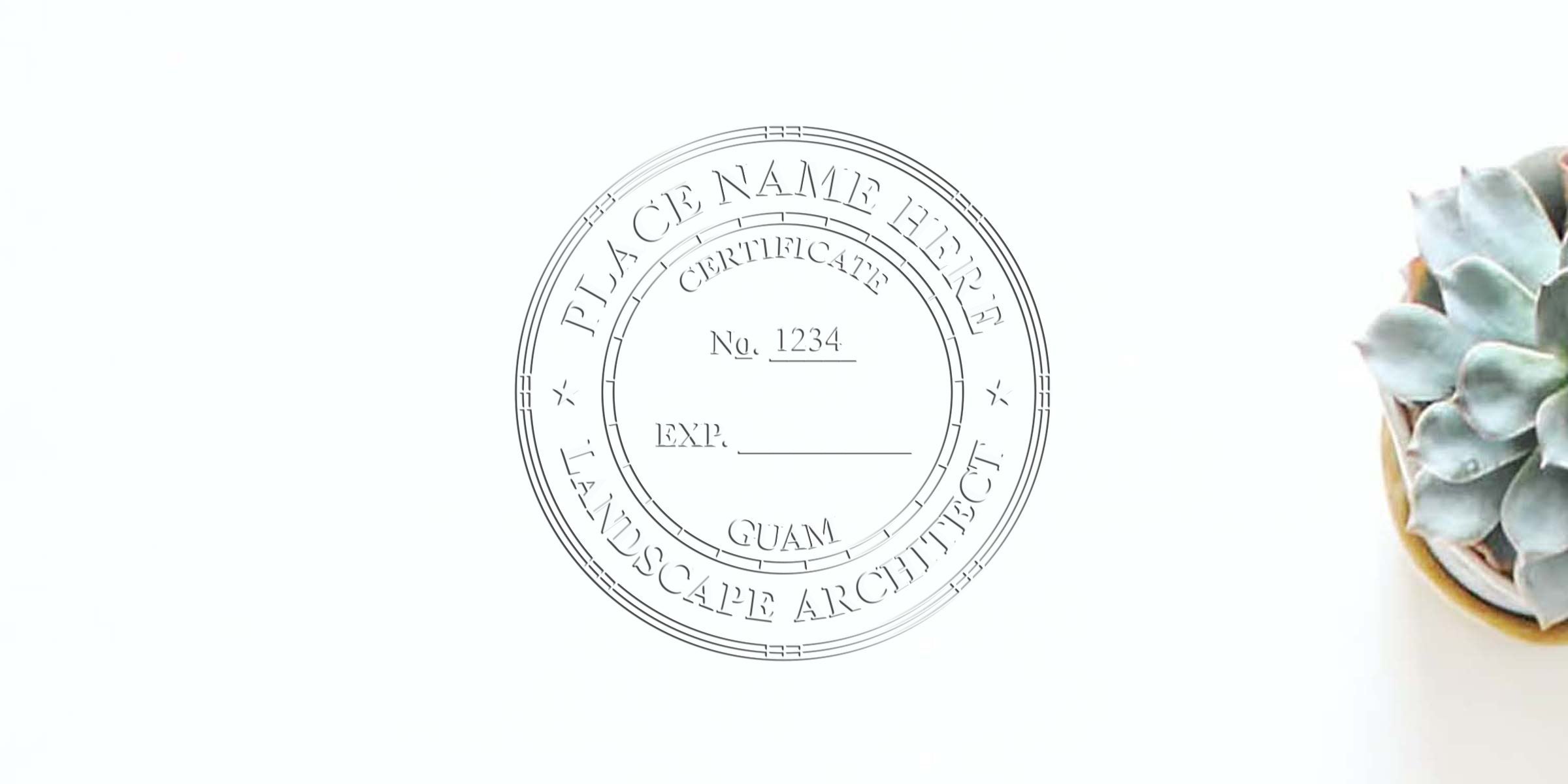 Guam Landscape Architect Seal with a succulent plant on white, symbolizing Landscape Architecture Guam.
