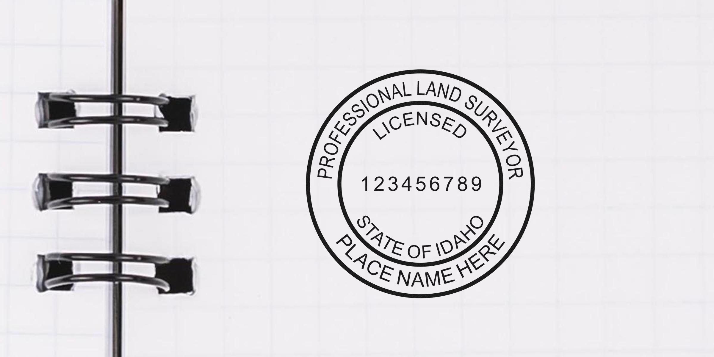 Idaho land surveyor stamp with licensed professional seal and official state emblem, complying with surveyor stamp size standards.