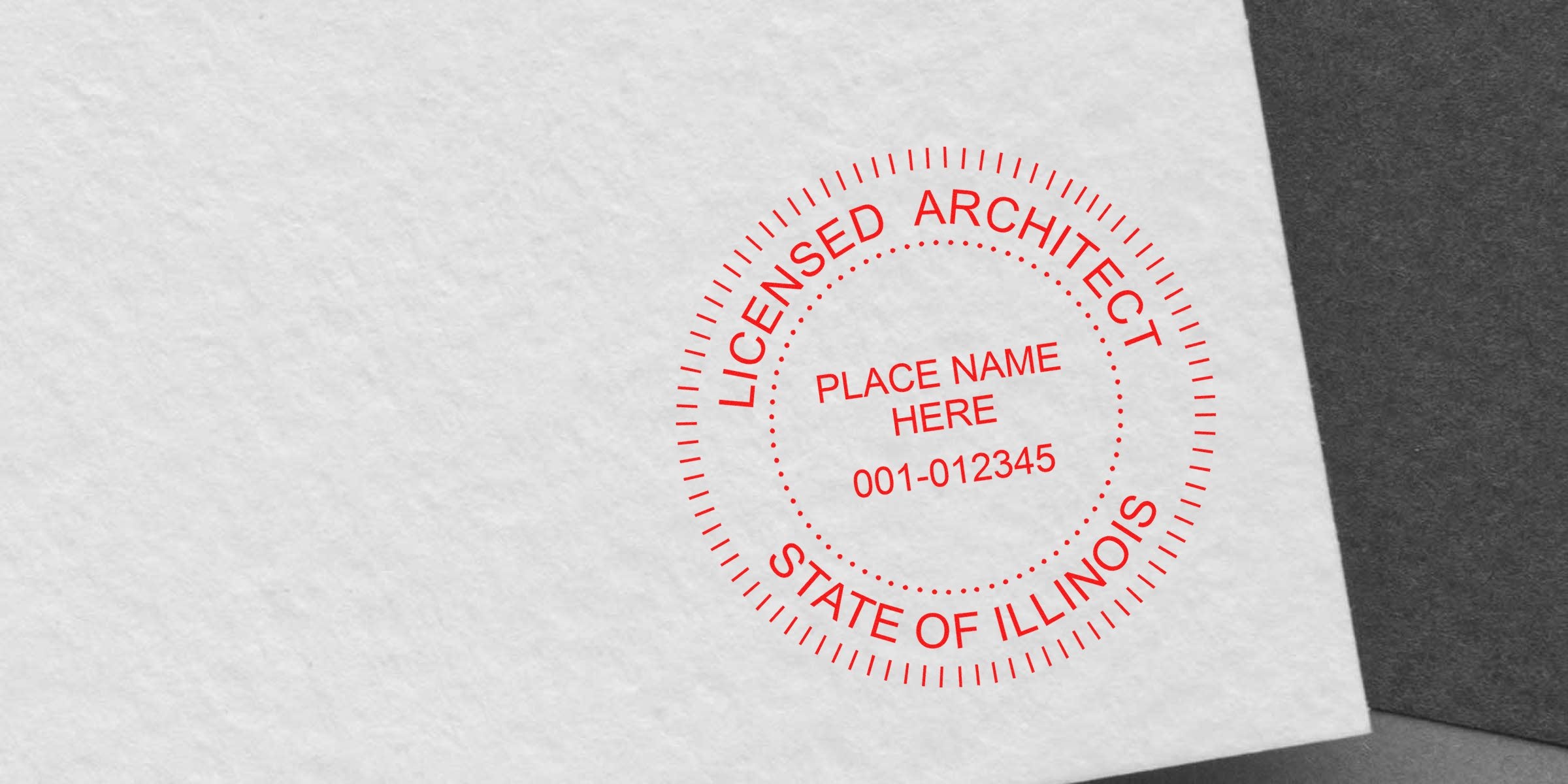 Red Illinois architect stamp on white paper for license verification, meeting Illinois architect stamp requirements.