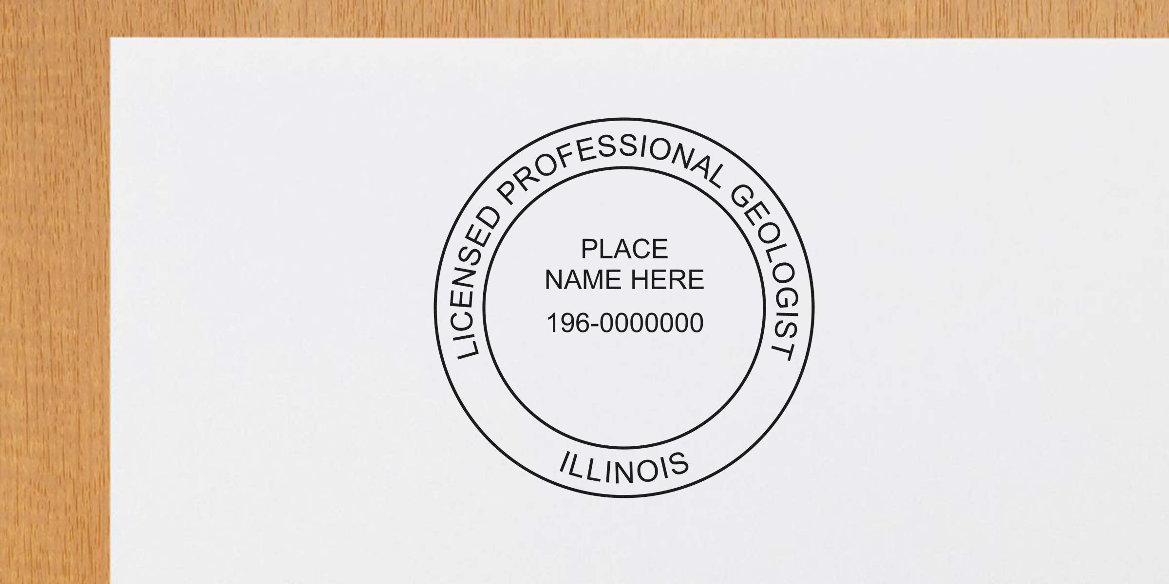 Illinois Professional Geologist Seal template with customizable name and Illinois Geologist License number.