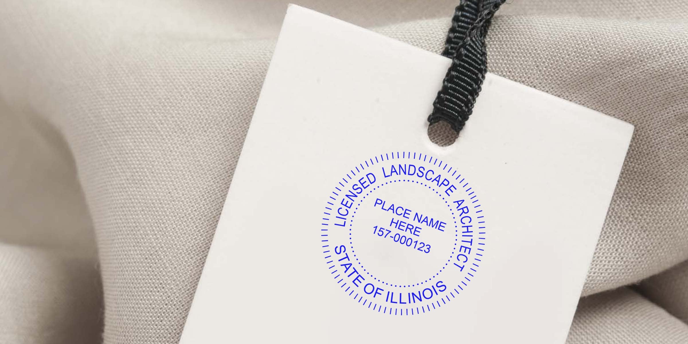 Fabric tag showing Illinois landscape architect seal with state certification and license number, adhering to landscape architect seal guidelines.
