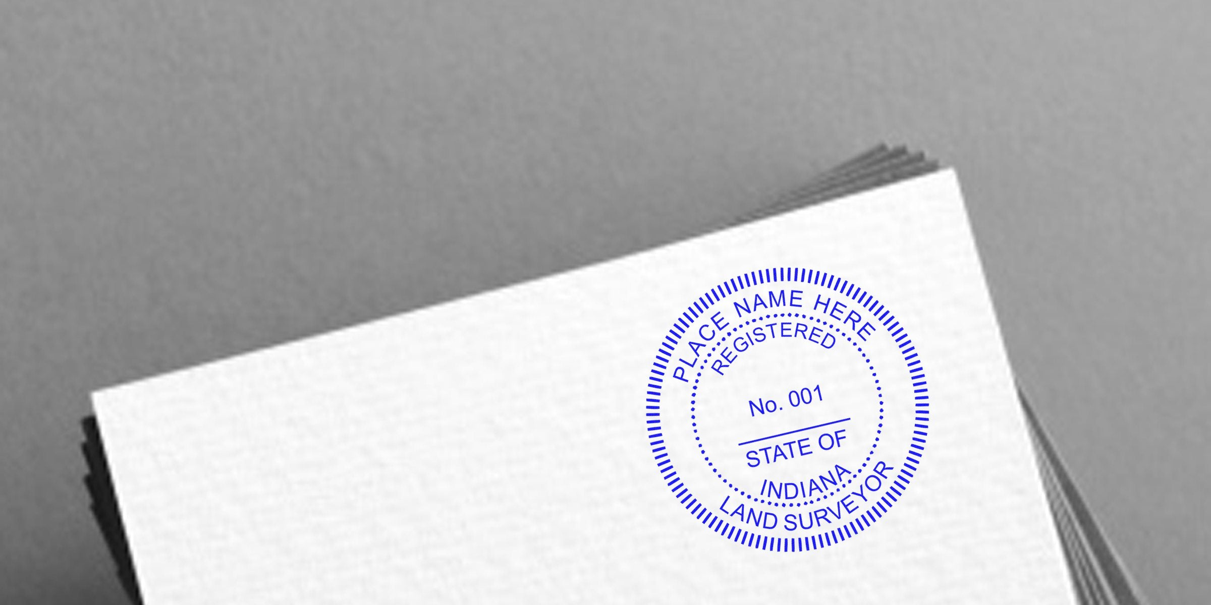 Indiana land surveyor seal stamped on white paper, symbolizing professional land surveying services in Indiana.