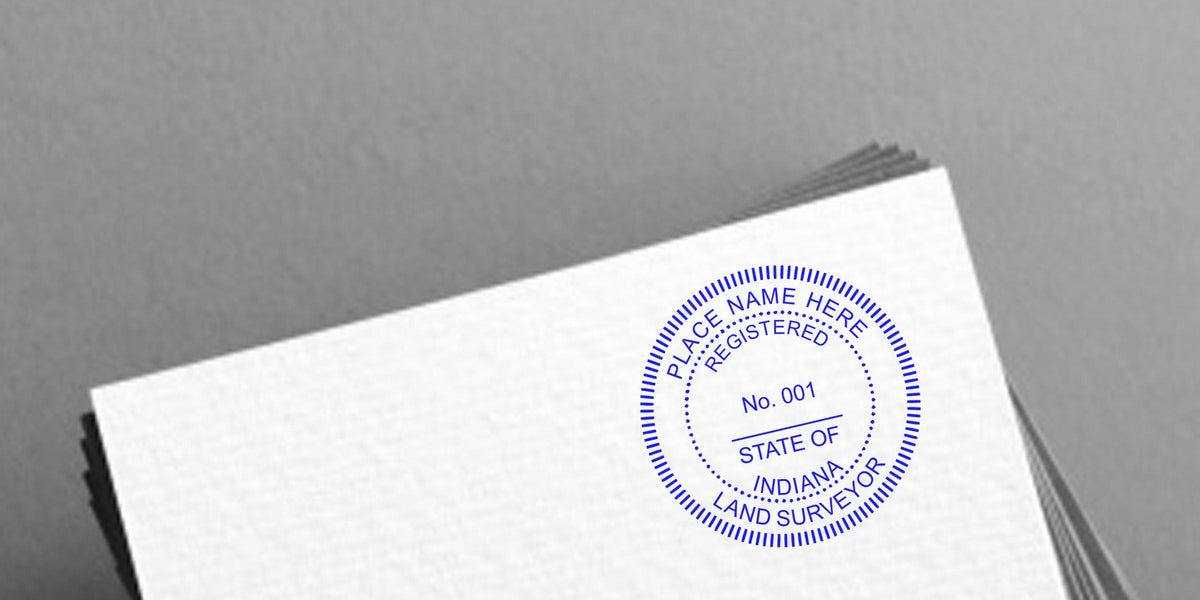 Indiana land surveyor seal stamped on white paper, symbolizing professional land surveying services in Indiana.