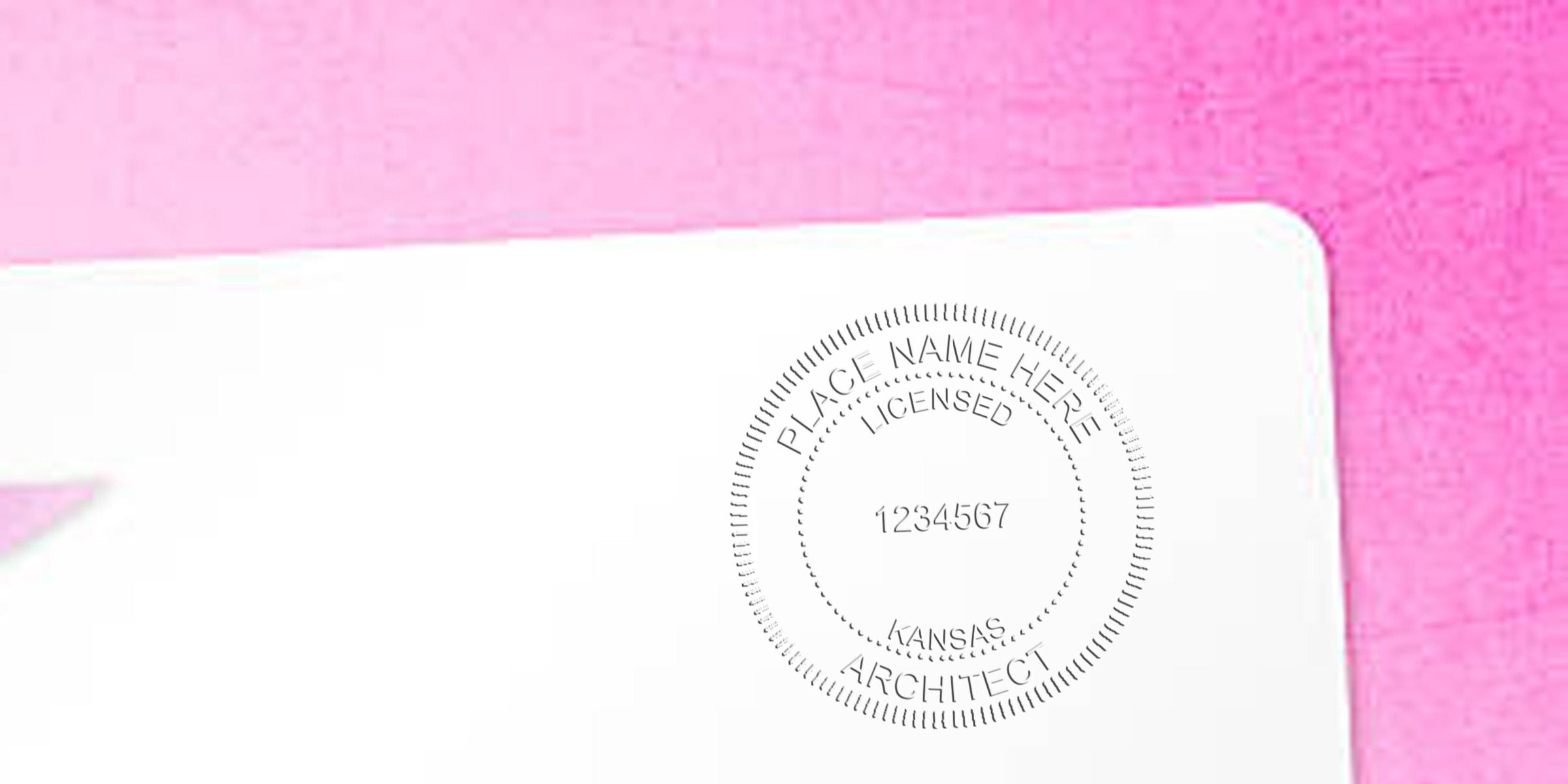 Kansas licensed architect stamp on white paper with pink background, emphasizing the cost and value of the Kansas architect stamp.
