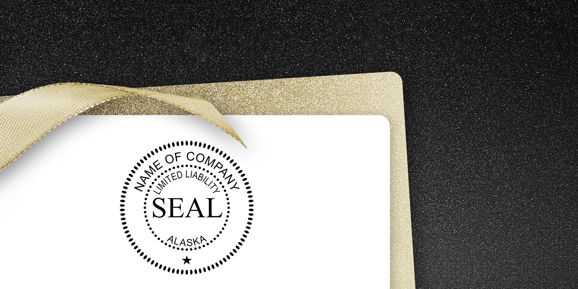 Elegant certificate with gold ribbon and custom company seal stamp on a white card against a black textured background
