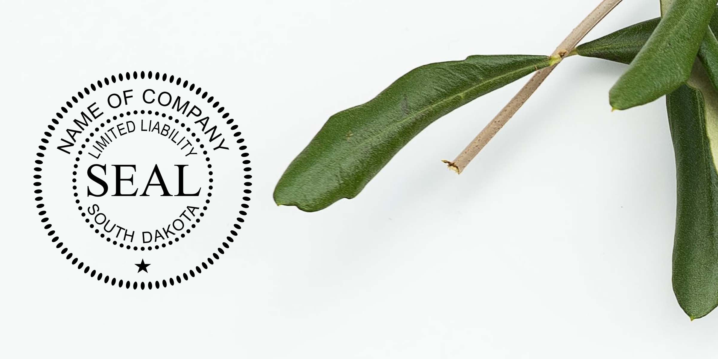 South Dakota limited liability company seal logo with green olive branch on white background