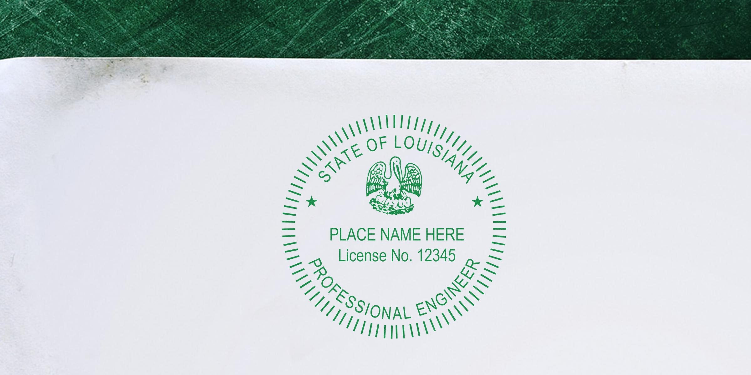 Louisiana PE Seal on white paper showing professional engineer license number per PE Seal Regulations.