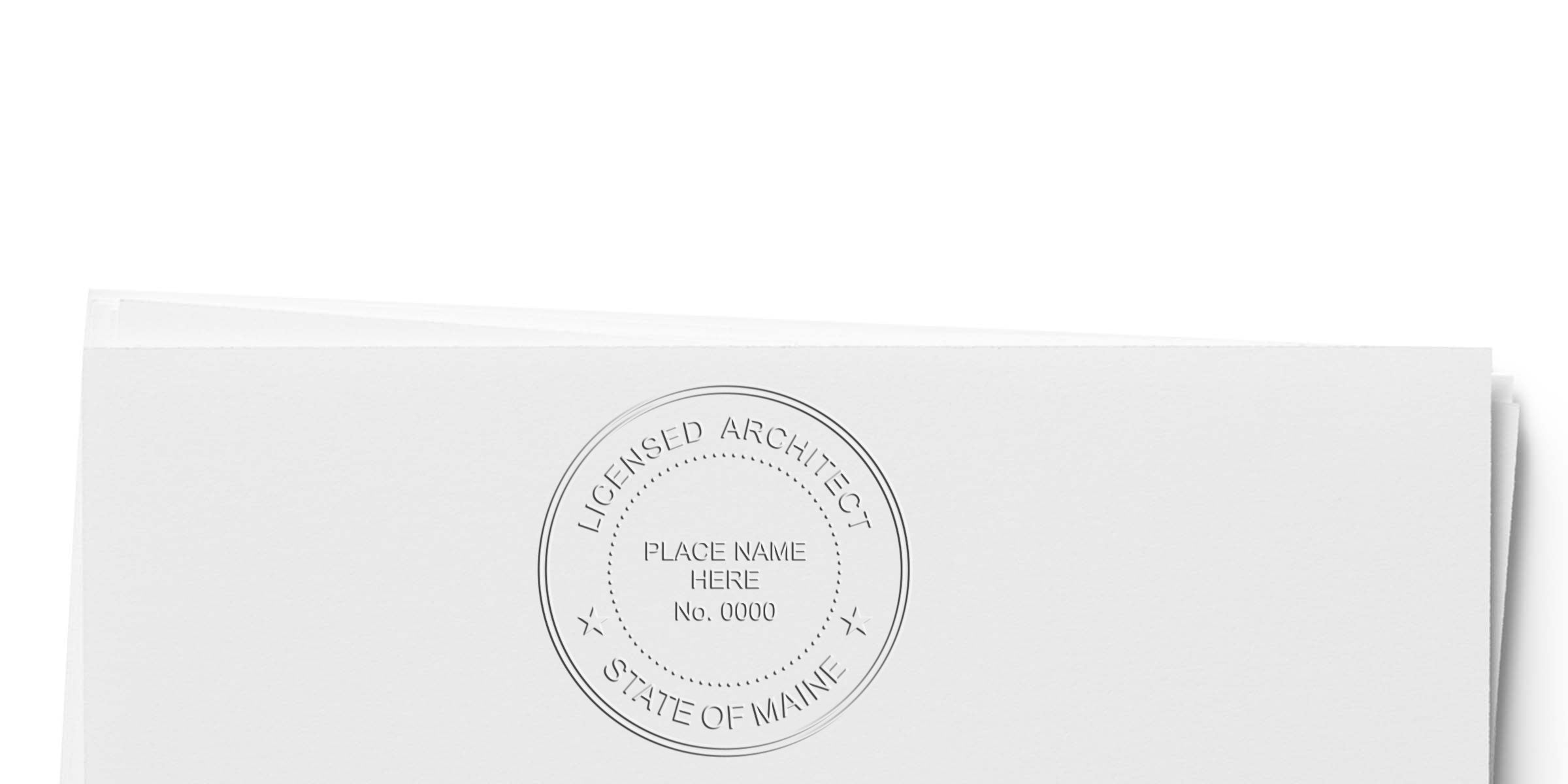Licensed Maine architect stamp on white paper with official seal, meeting all certification requirements.