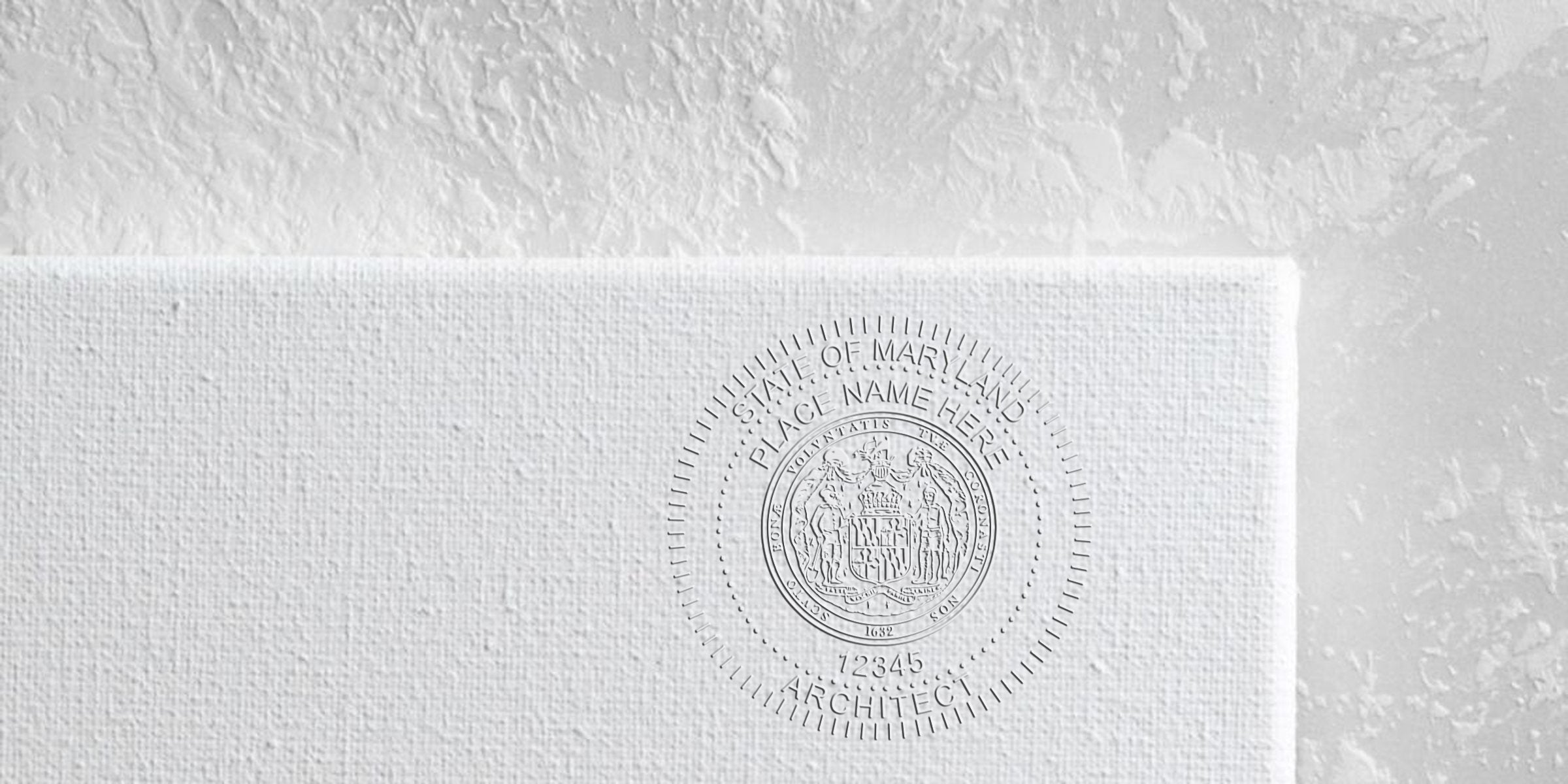 Embossed Maryland architect seal on white canvas, crafted per official architect seal guidelines for certification.