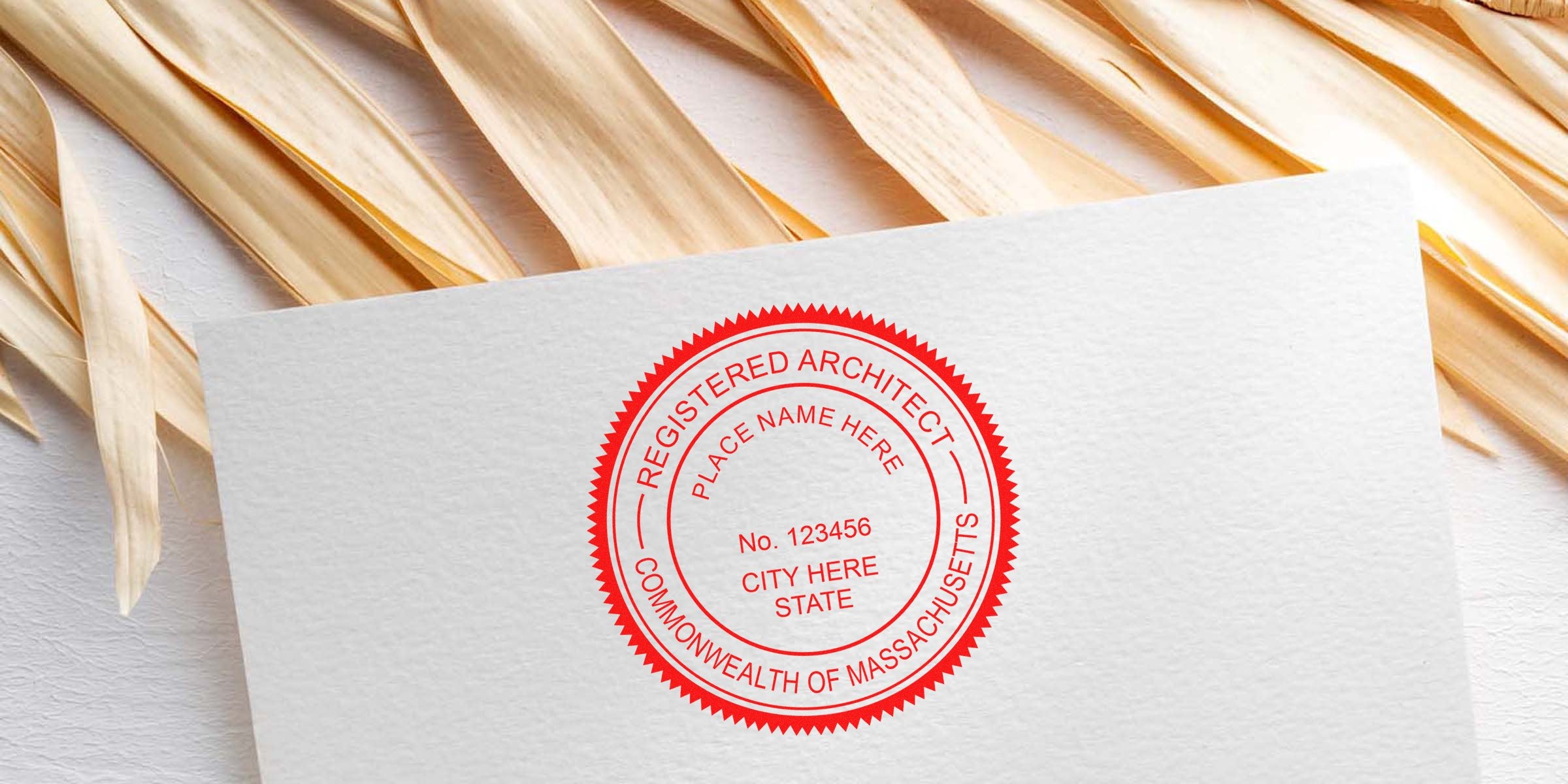 Massachusetts architect seal stamp on white paper for license verification and documentation.