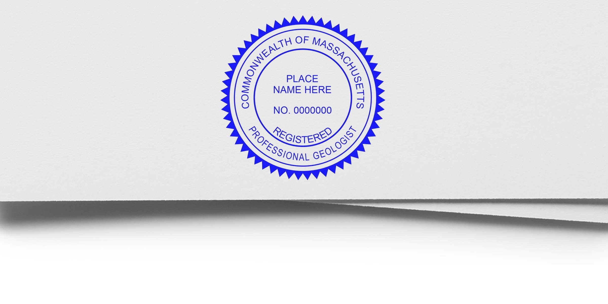 Massachusetts professional geologist registration seal on white paper, showcasing available Massachusetts geologist stamps for purchase.