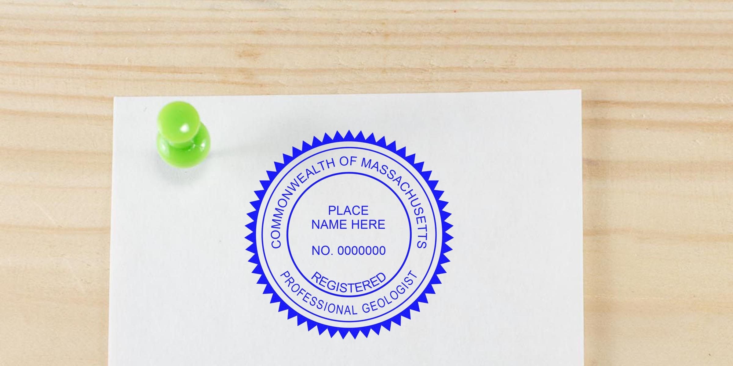 Registered professional geologist seal on a wooden board with Massachusetts geologist stamp, perfect for geologist shopping guides.