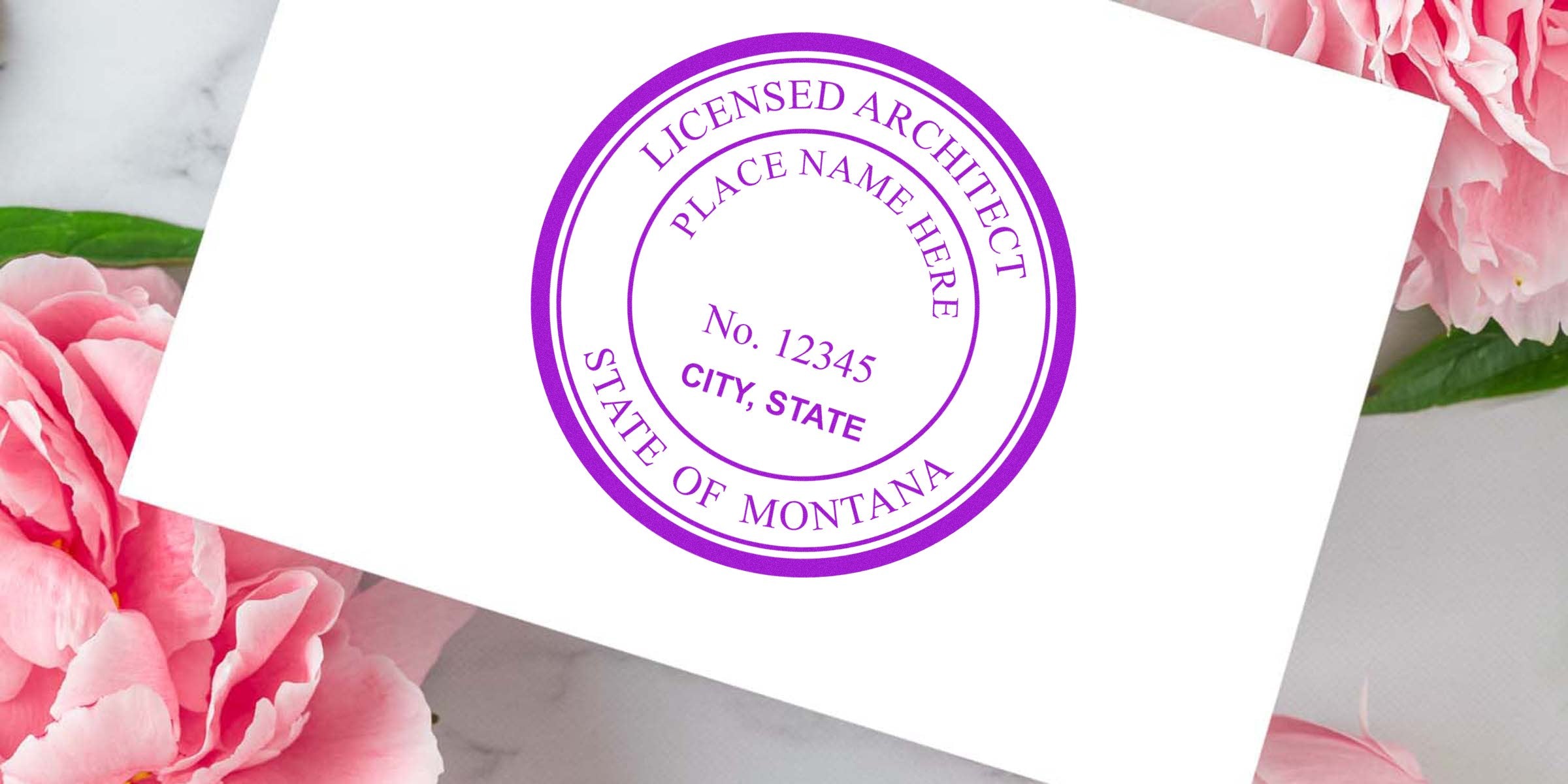 Montana architect stamp with licensed architect seal, official certification mark for city and state, showing the architect stamp ordering process.
