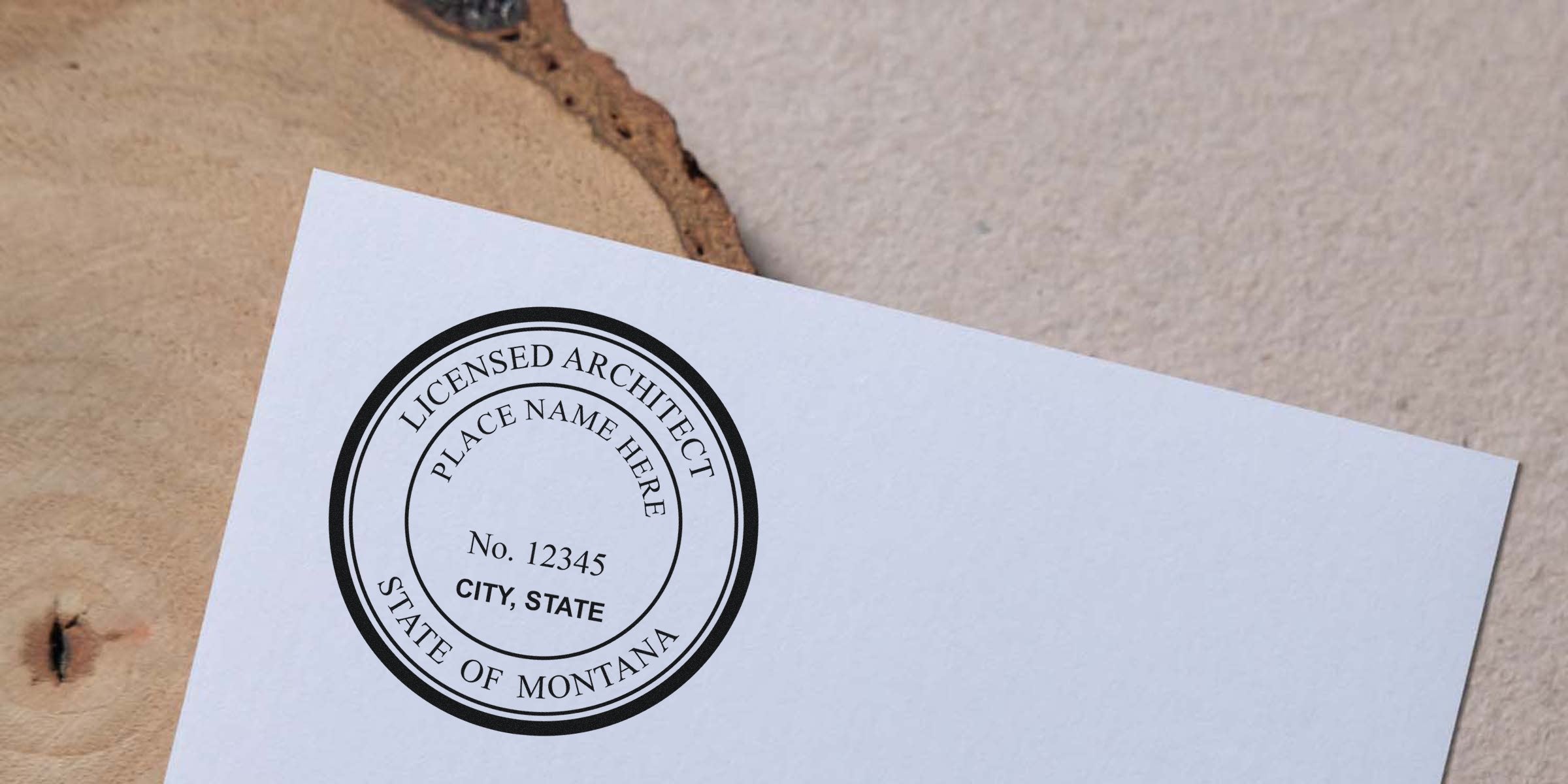 Montana licensed architect stamp on white paper for official professional architect certification.