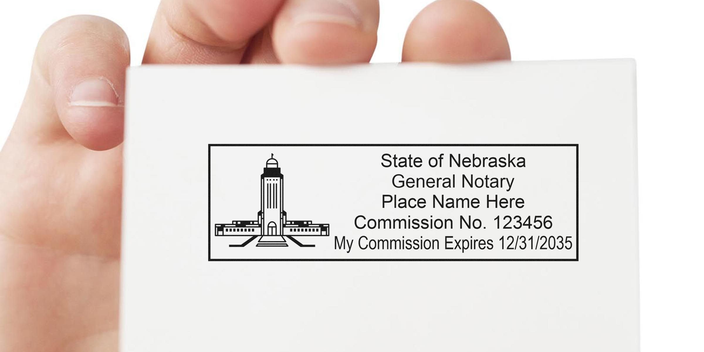 Nebraska notary stamp with commission number and expiration date, used as the official seal for general notary services.