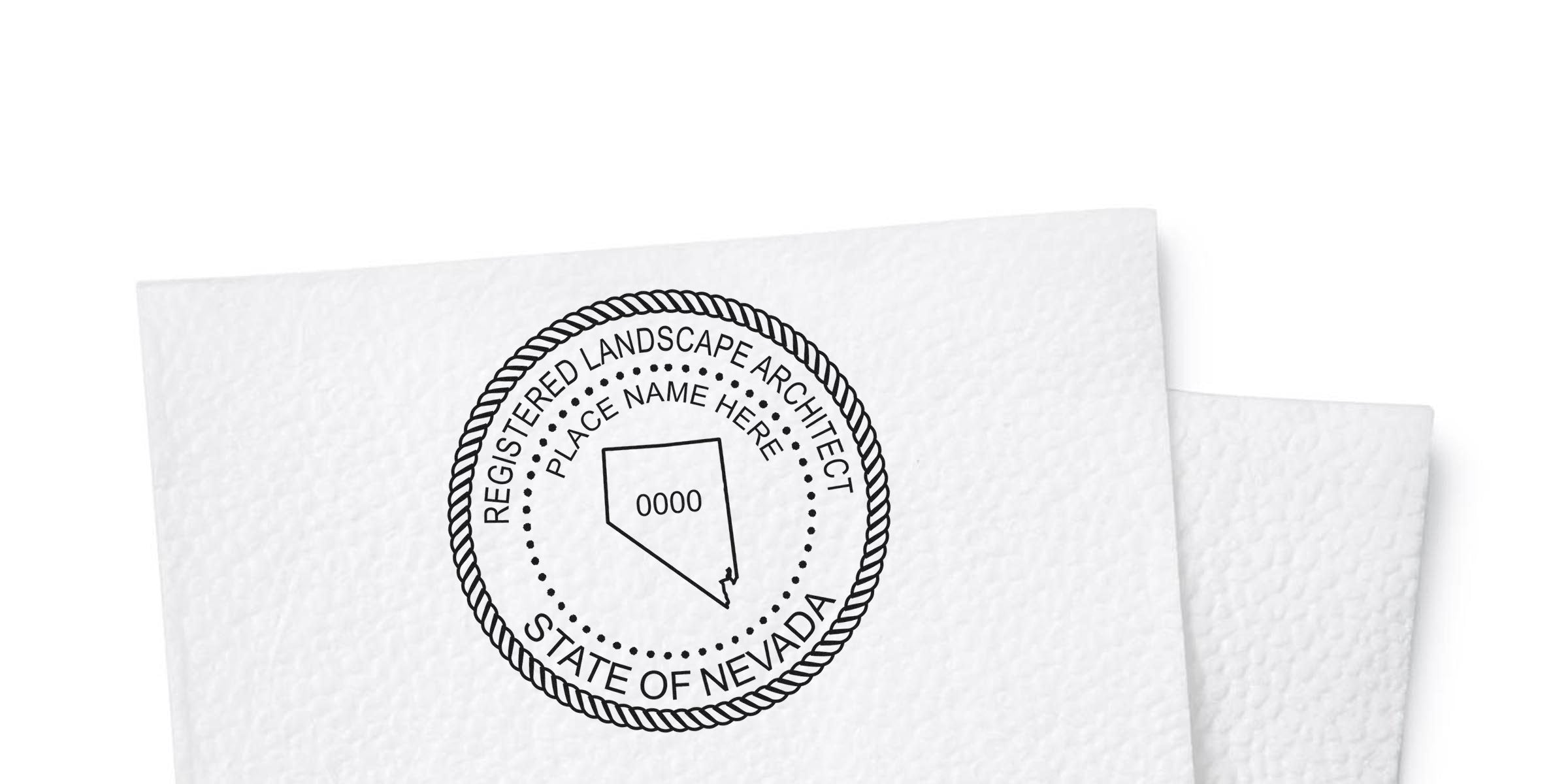 Nevada landscape architect seal on white textured paper, made by Nevada stamp makers, showcasing official landscape architect stamps.