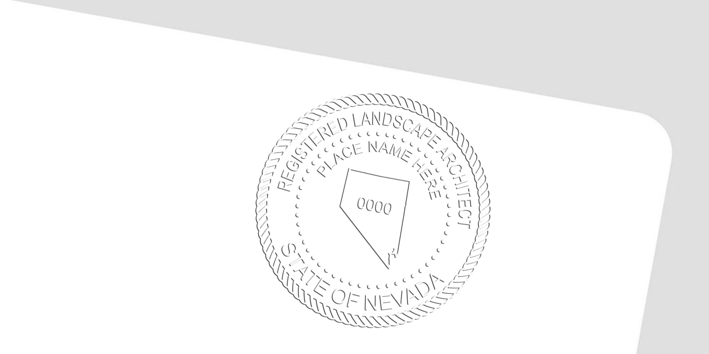 Embossed Nevada landscape architect stamp on white paper, showcasing the certification seal and emphasizing the Nevada landscape architect stamp ordering process.