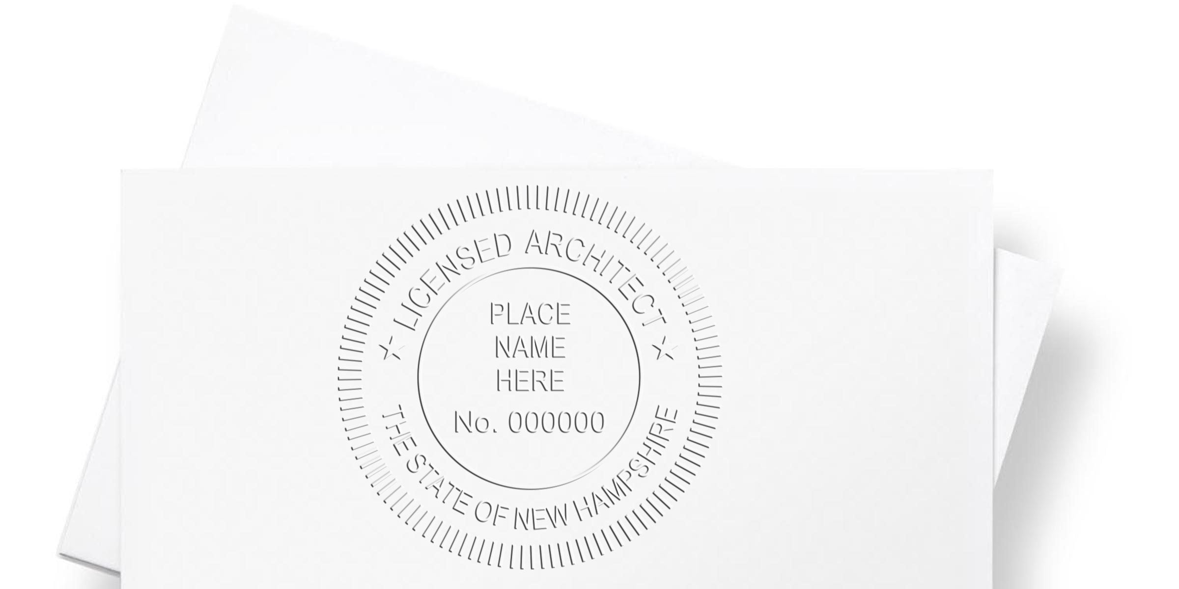 Embossed New Hampshire architect seal on white paper for license verification, meeting architect seal regulations.