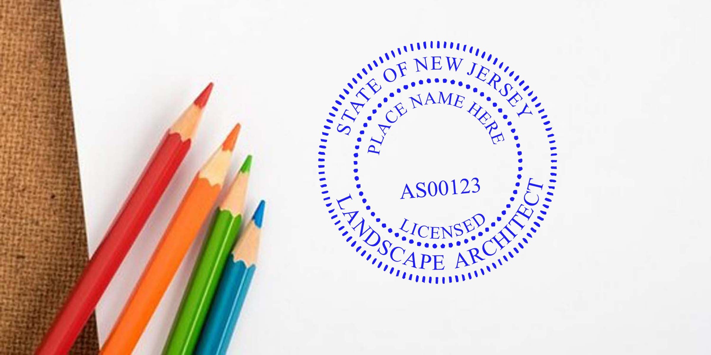 Colored pencils on paper showing a New Jersey landscape architect seal and a landscape architect seal template.