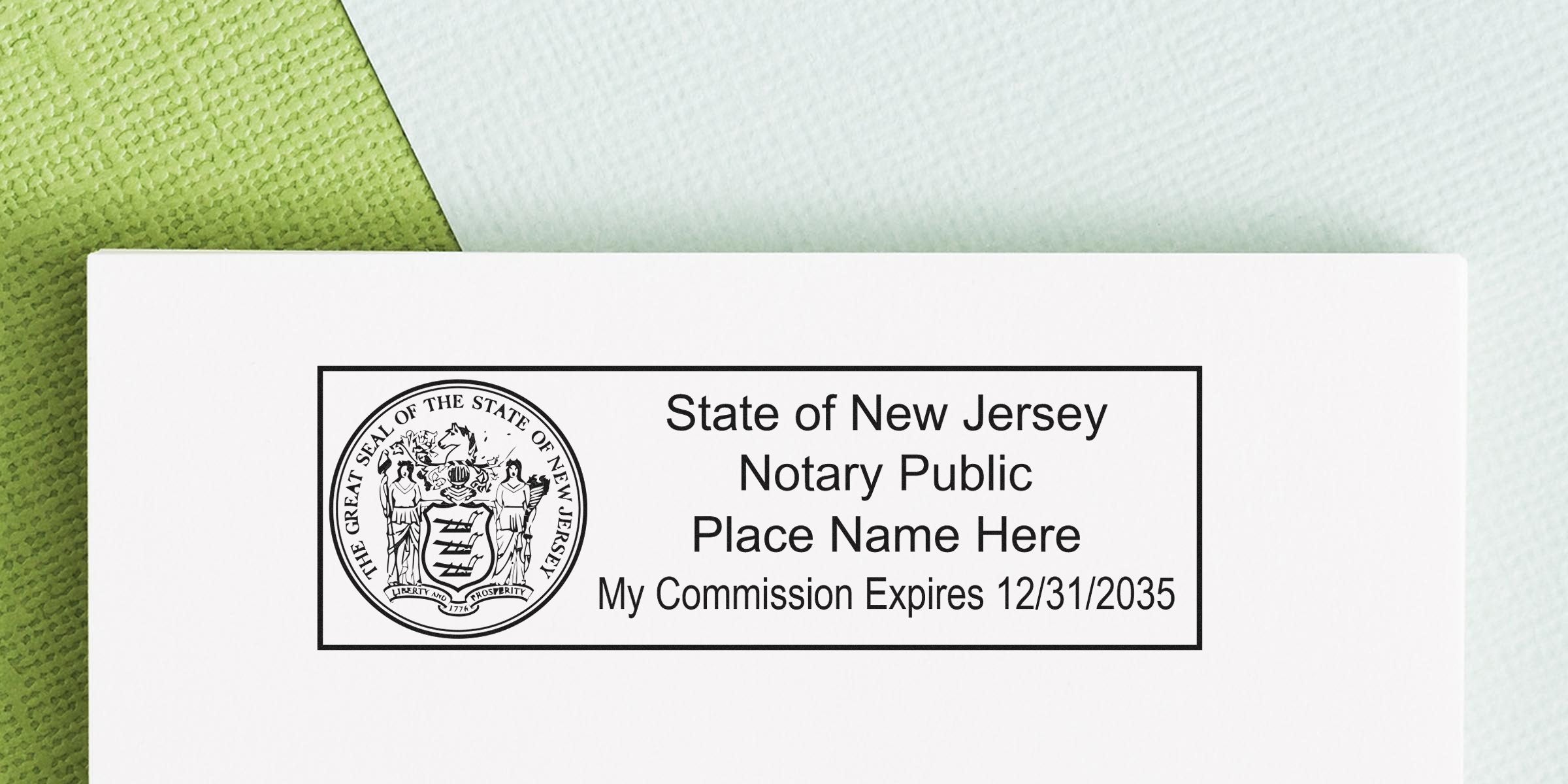 New Jersey notary public stamp with commission expiration date and official seal, essential for NJ notary supplies and tools.