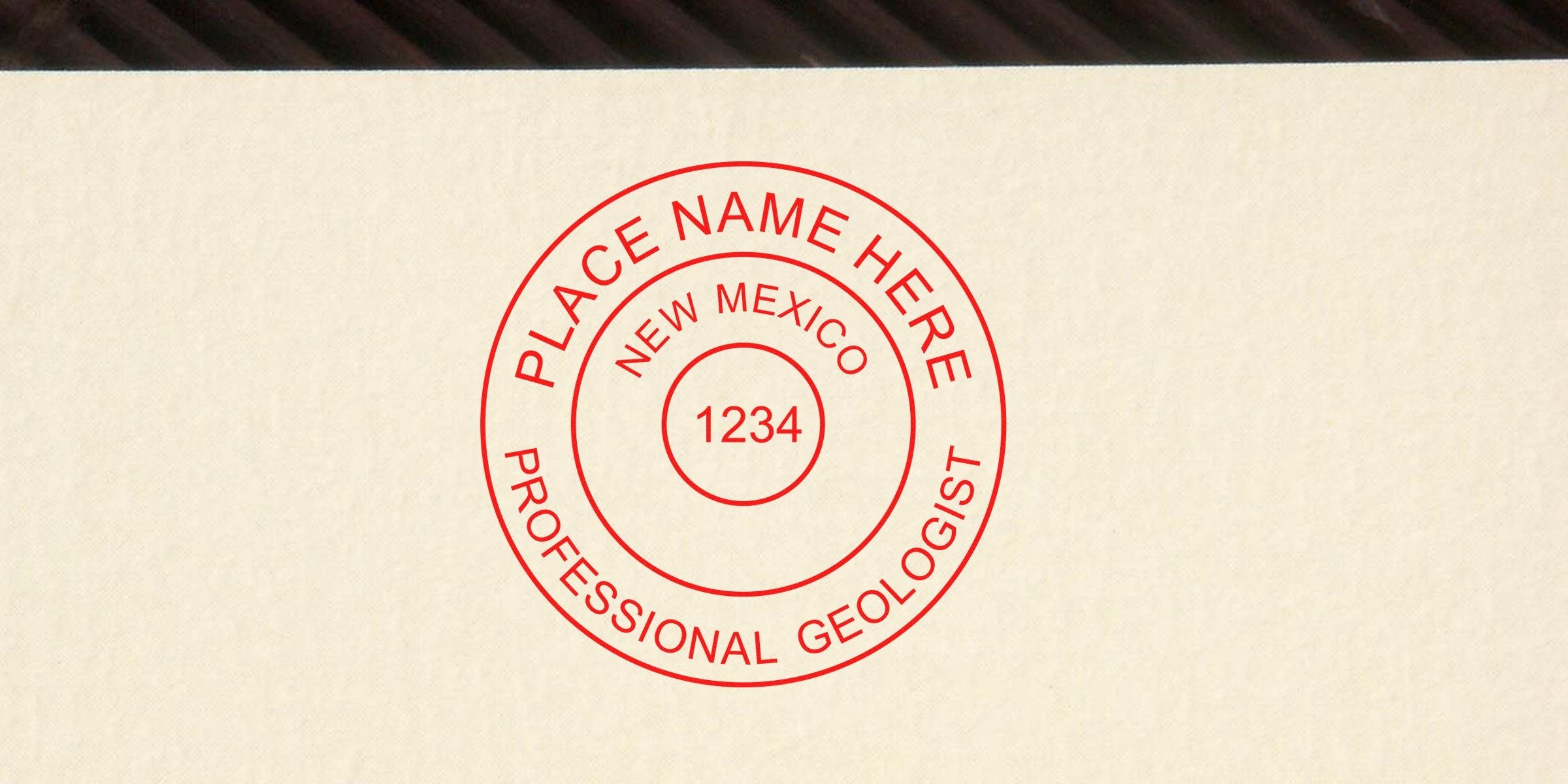 New Mexico geologist stamp with license #1234 and customizable location, perfect for geologist embosser purchase.
