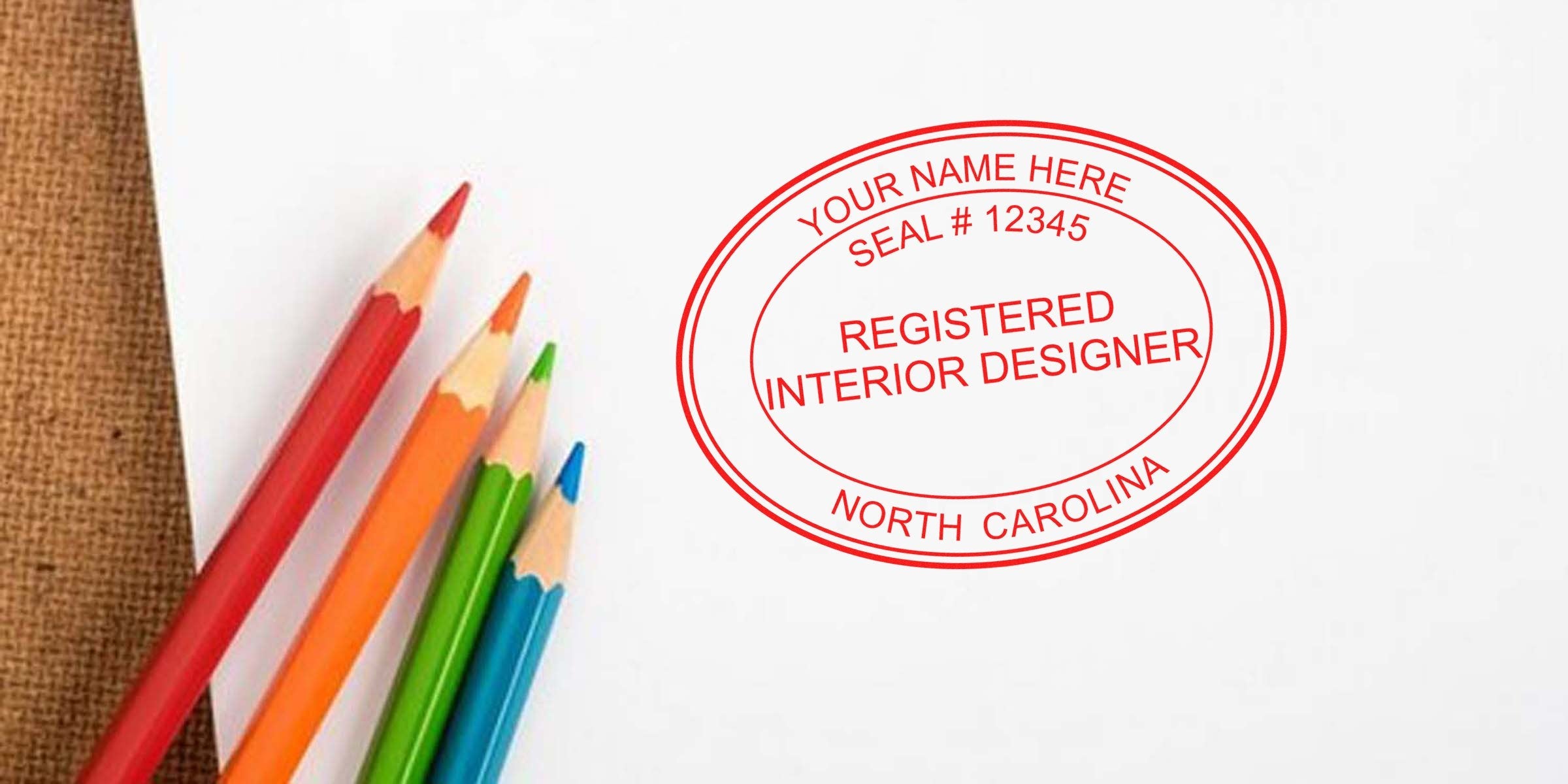 Custom Interior Designer North Carolina seal, colored pencil drawing on white paper, showcasing the Interior Design Seal NC.