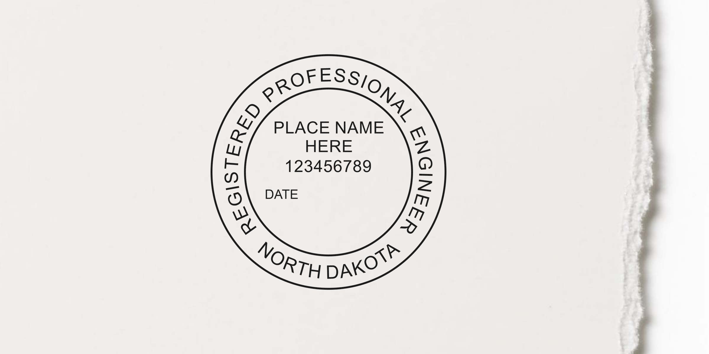 North Dakota engineer stamp template with registered professional engineer seal, including place name and license number, designed as a guide for engineer stamps.