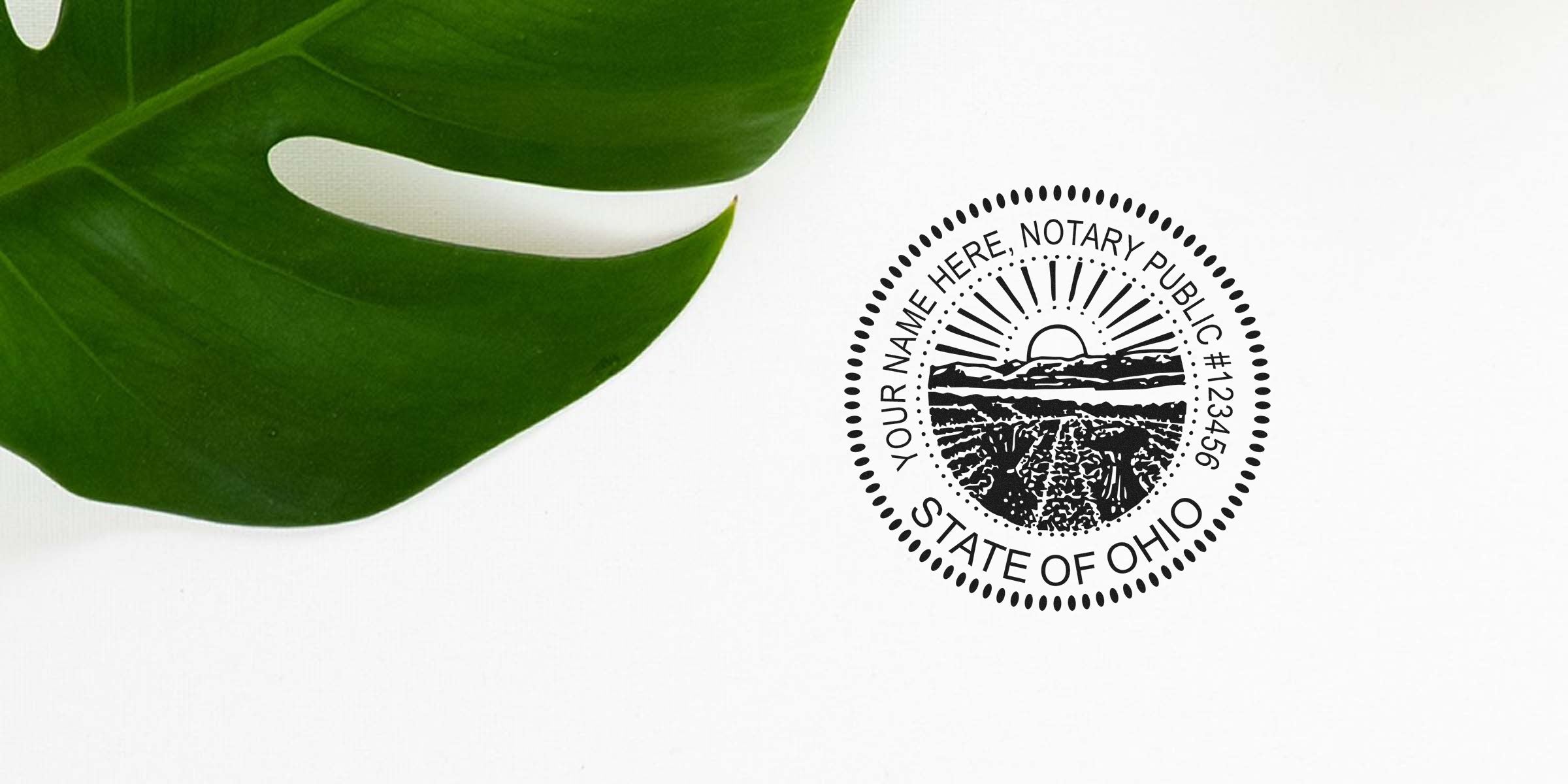 Ohio Notary Public Seal with a green leaf on white, symbolizing the Best Notary Seal Ohio.